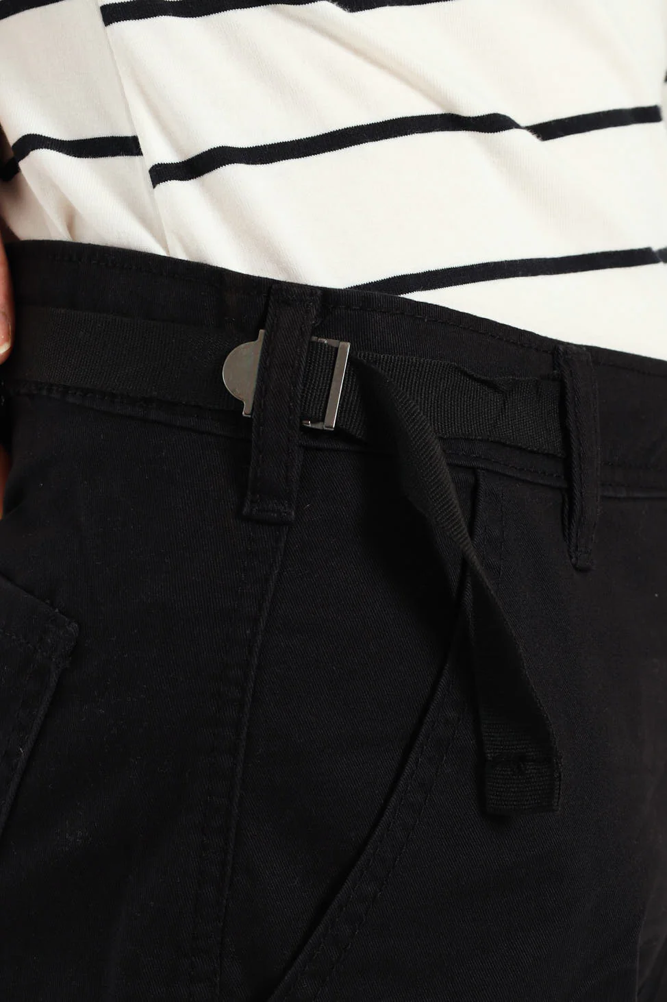 Twill Utility Wideleg Pants With Waist Tape Detail - Black - Image 2