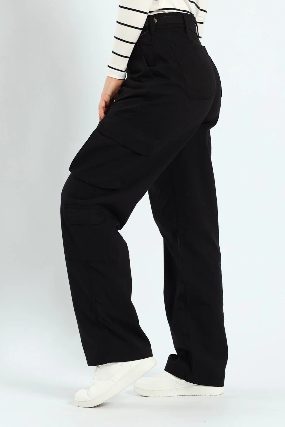 Twill Utility Wideleg Pants With Waist Tape Detail - Black - Image 3