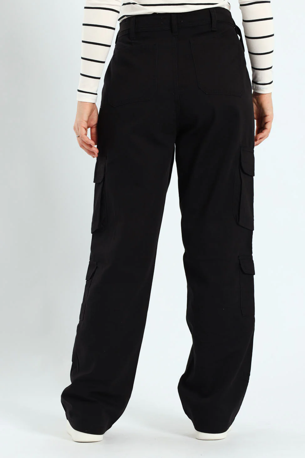 Twill Utility Wideleg Pants With Waist Tape Detail - Black - Image 4