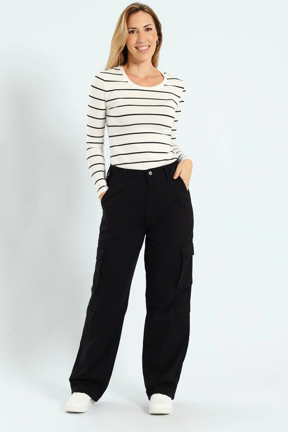 Twill Utility Wideleg Pants With Waist Tape Detail - Black - Image 5