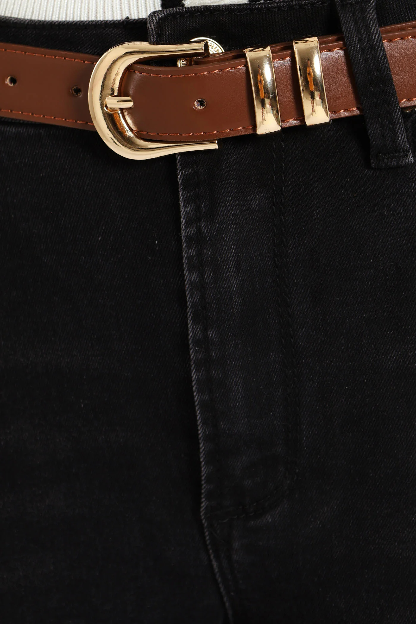 Two Seam Belted Skinny Jean - Black - Image 4
