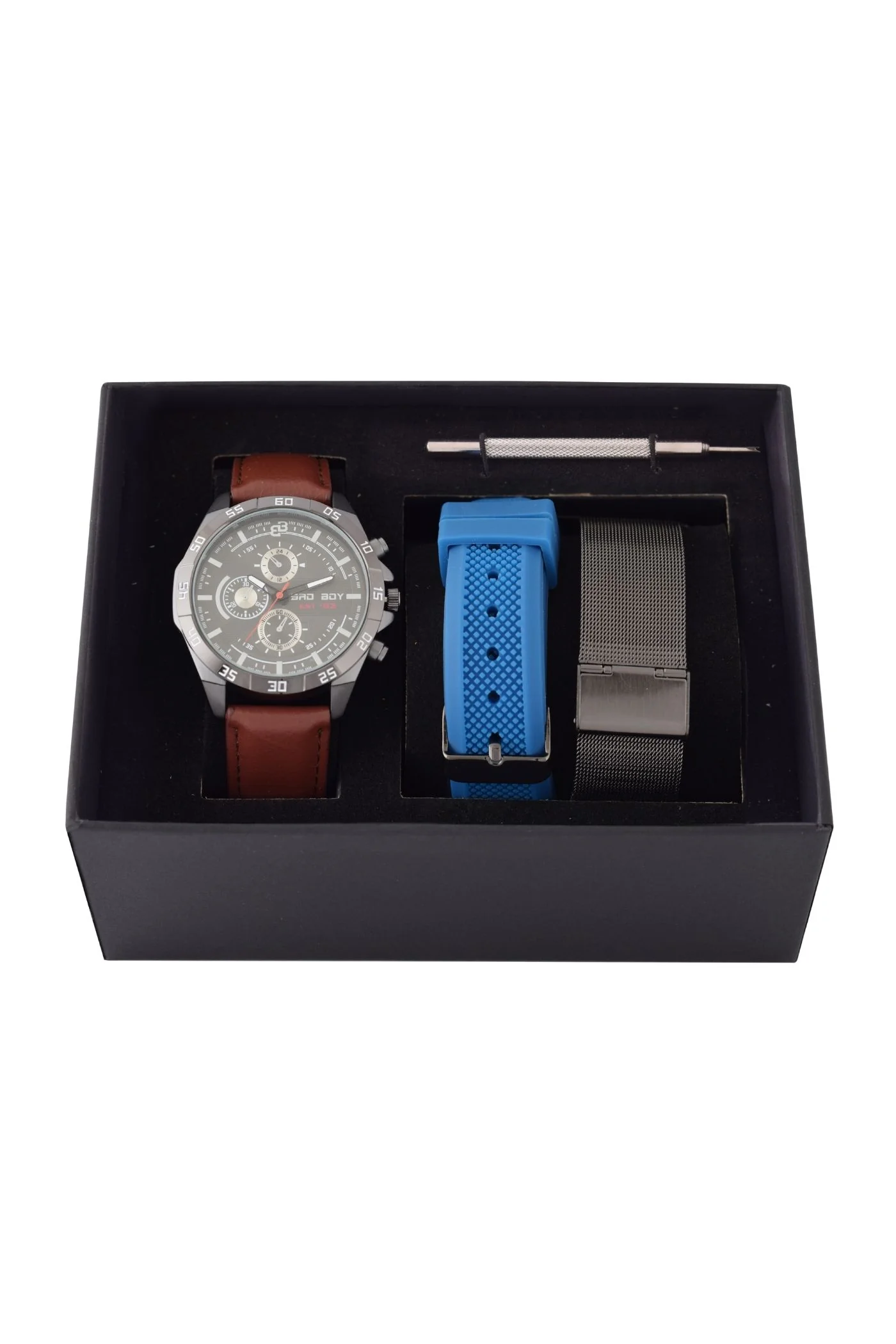 Two Straps Watch Set - Brown/Gunmetal/Blue - Image 2