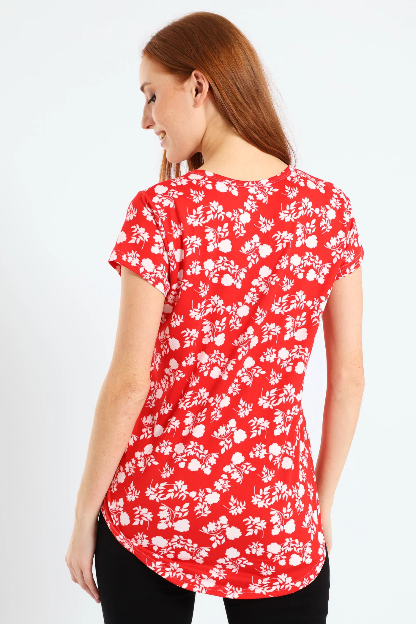 Two Tone Floral Pocket Tee - White/Red - Image 3
