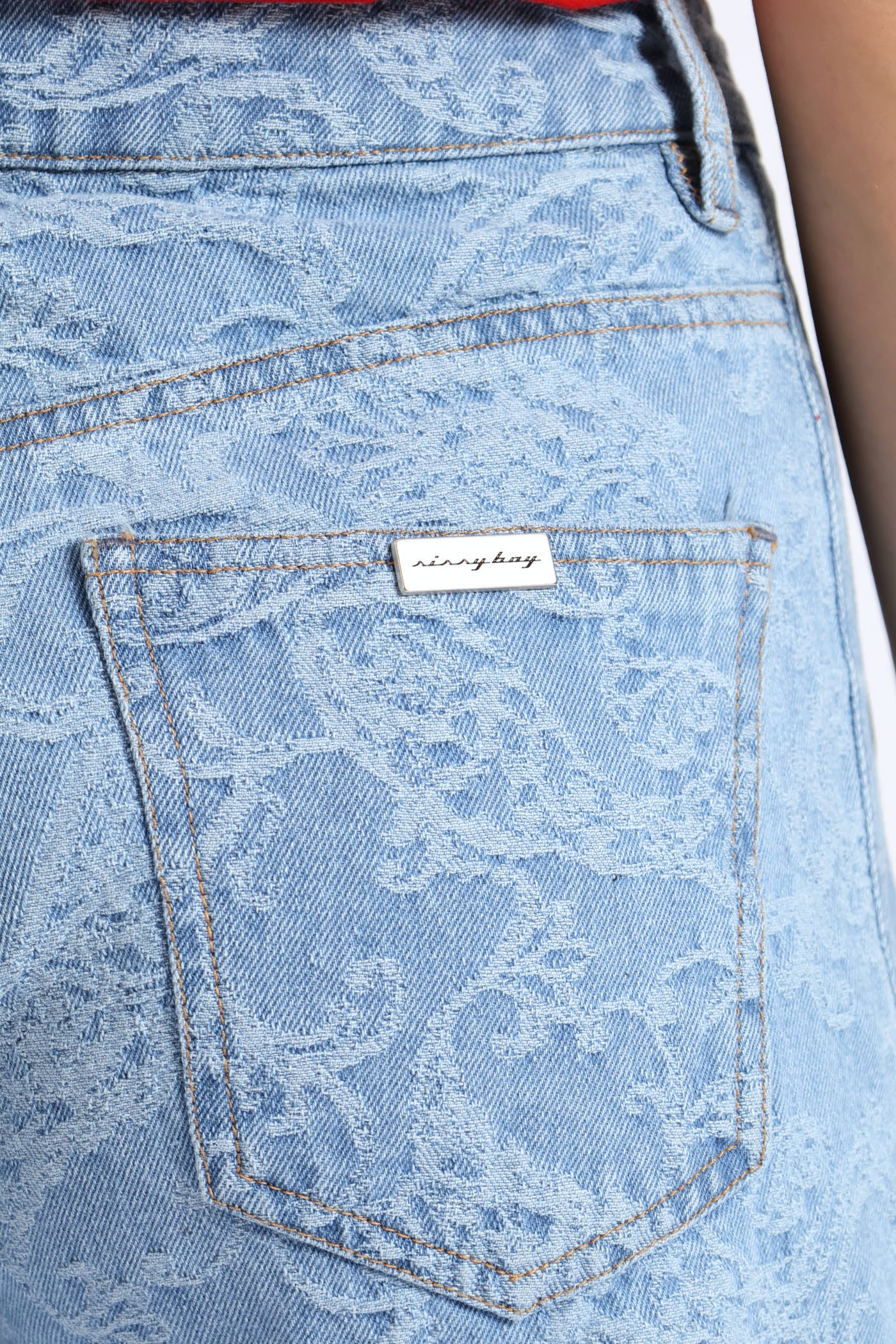 Two Tone High Waist Wide Leg Denim - Medium Wash - Image 2