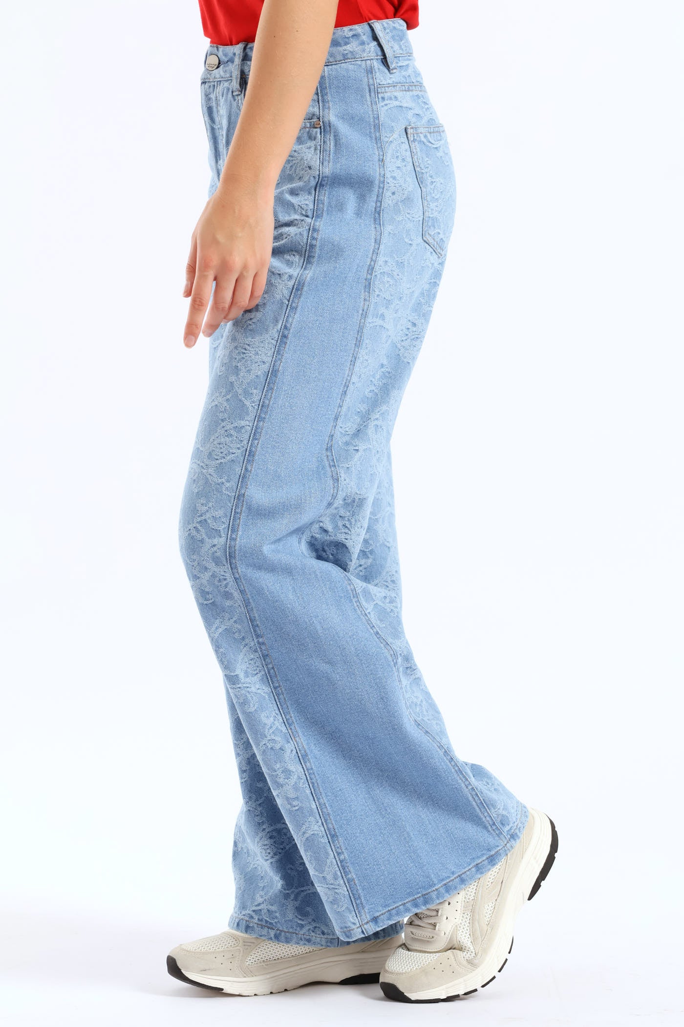 Two Tone High Waist Wide Leg Denim - Medium Wash - Image 3