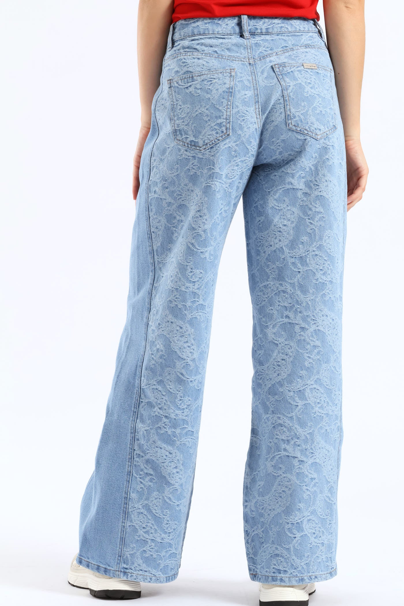 Two Tone High Waist Wide Leg Denim - Medium Wash - Image 4