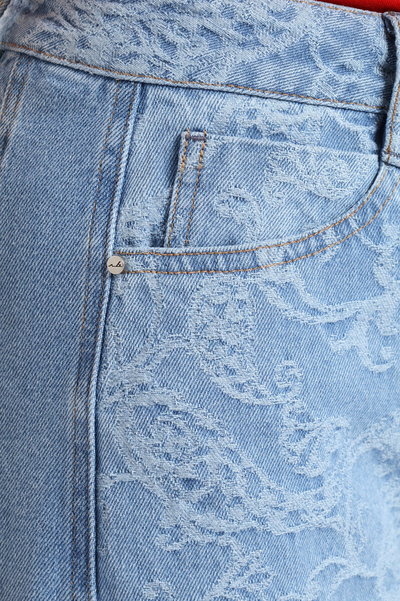Two Tone High Waist Wide Leg Denim - Medium Wash - Image 5