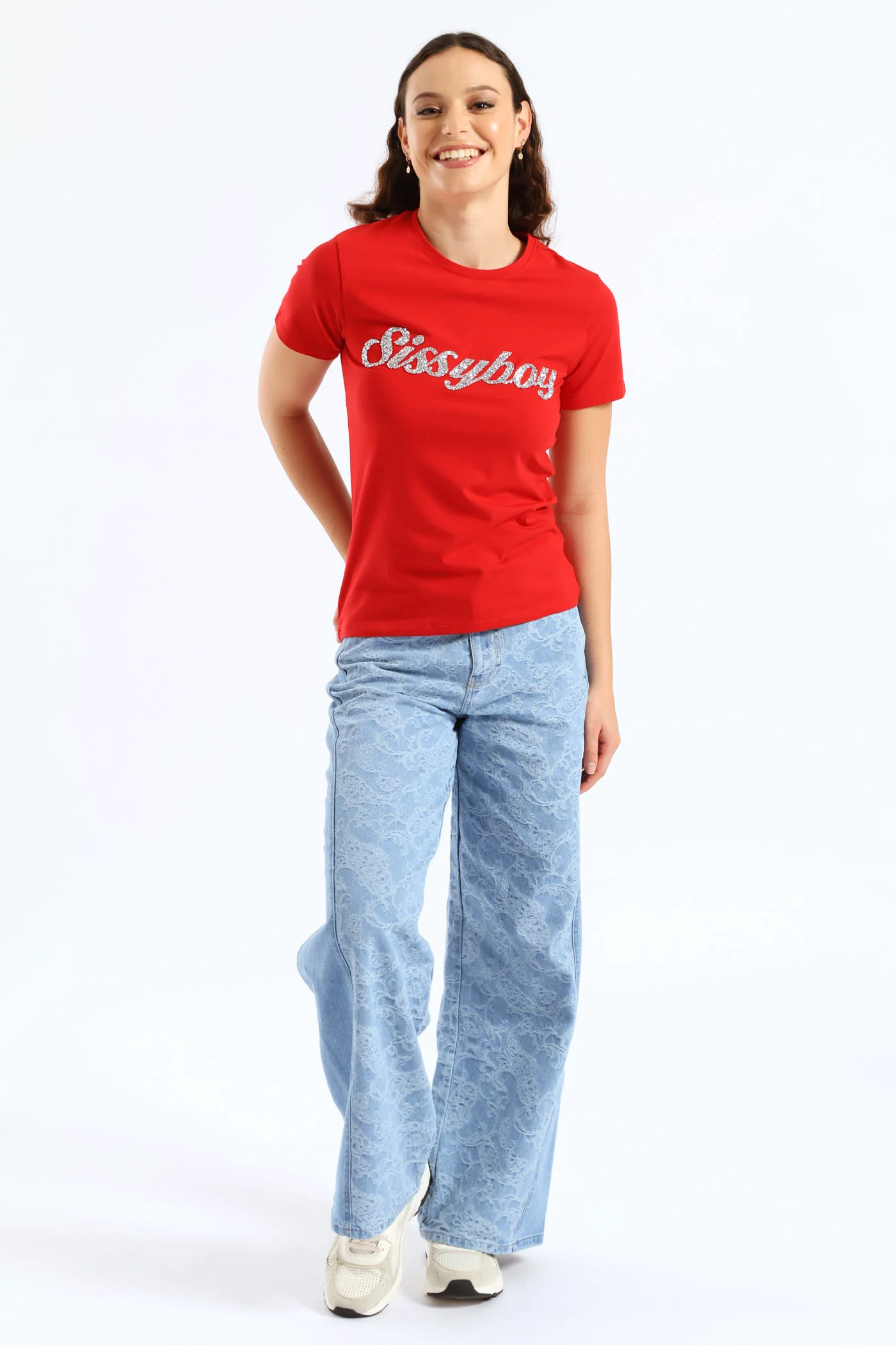 Two Tone High Waist Wide Leg Denim - Medium Wash - Image 6