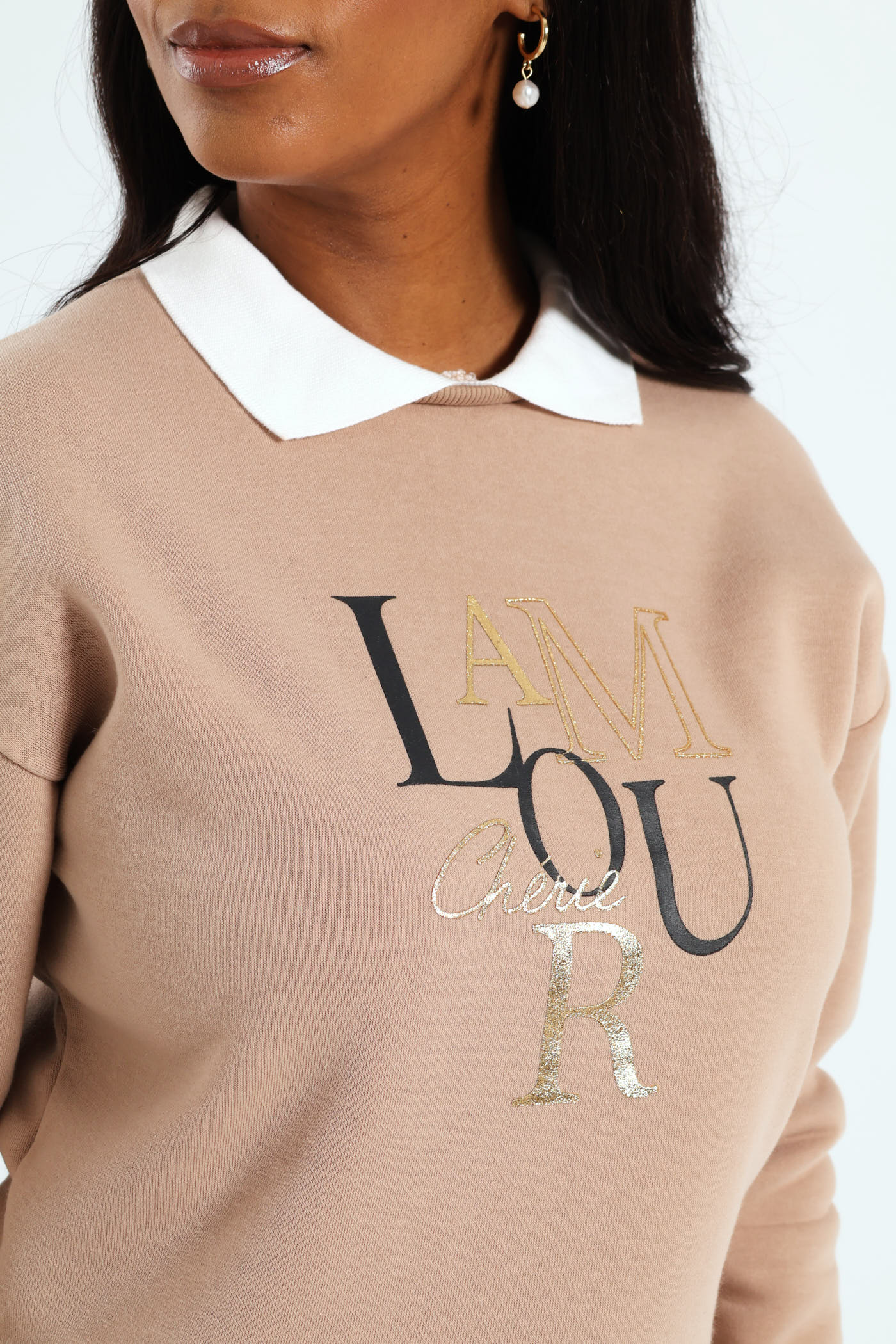 Twofer Active Top With Screen Print - Dark Beige - Image 2