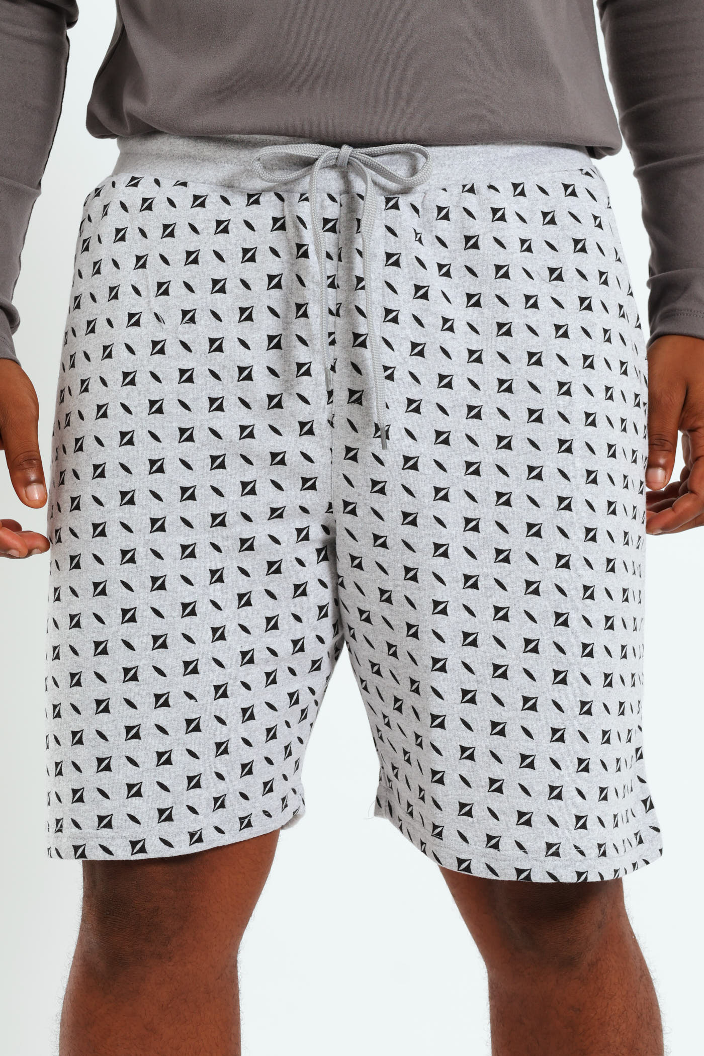 Unbrushed Fleece Printed Knit Shorts - Grey Melange - Image 2