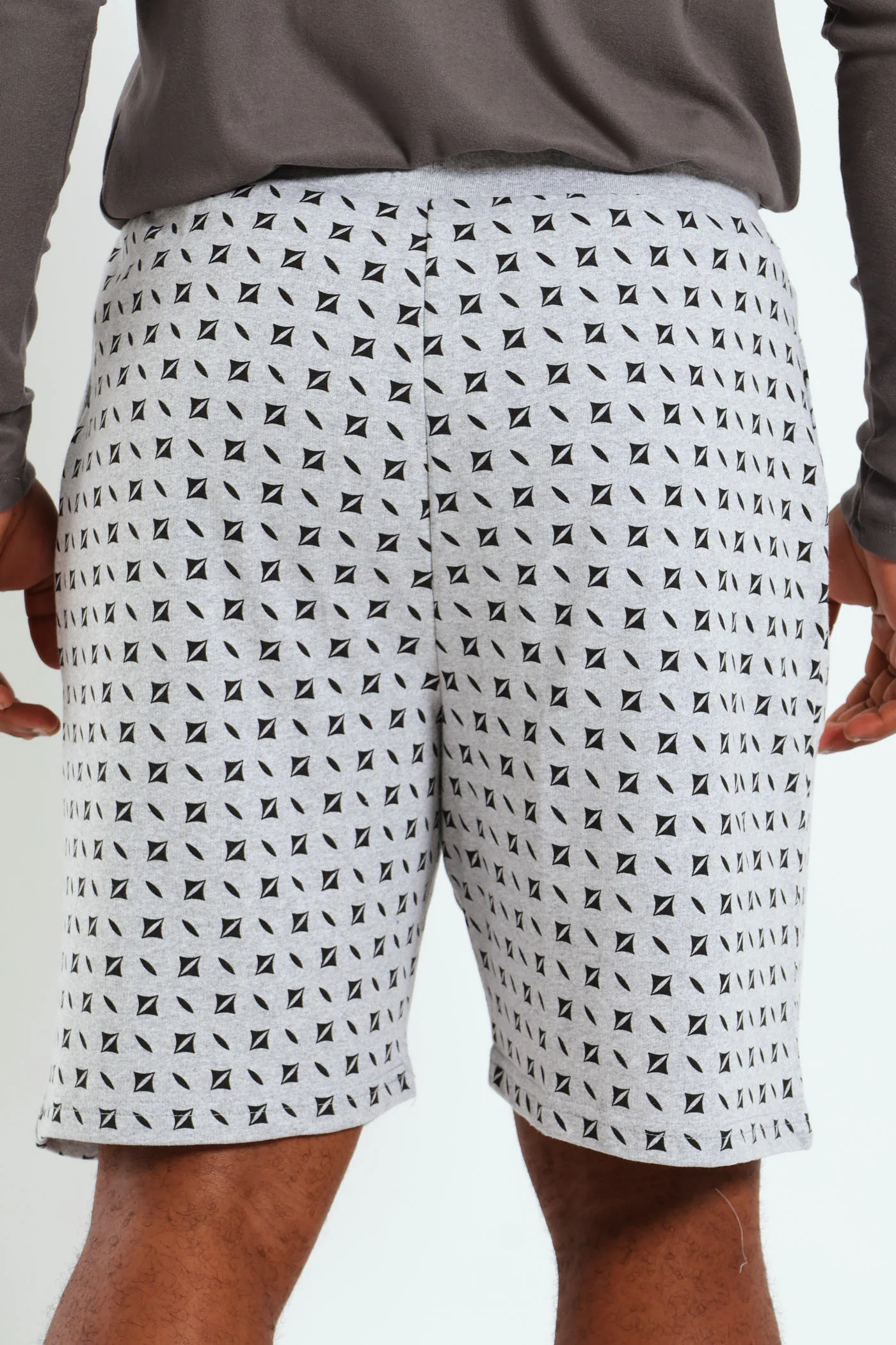 Unbrushed Fleece Printed Knit Shorts - Grey Melange - Image 4