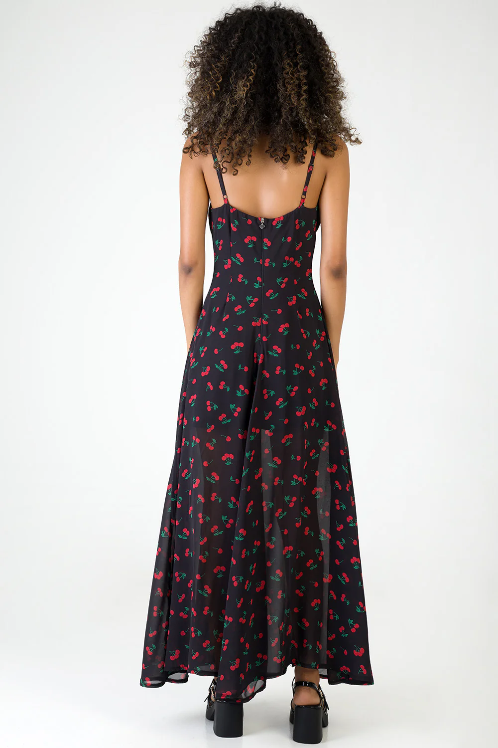 Underbust Cutline & Lace Trim Detail Maxi Dress - Black/Red - Image 4