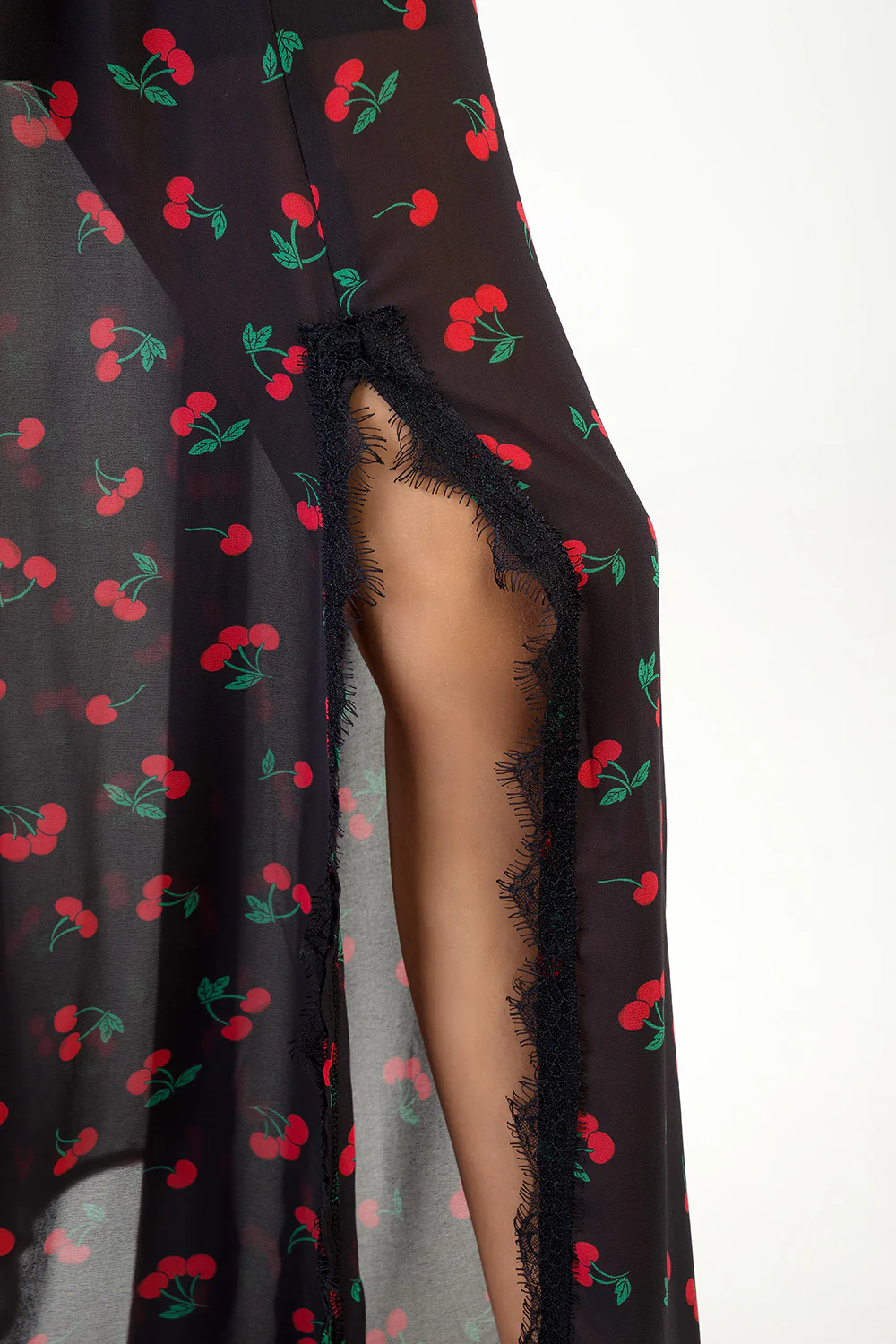 Underbust Cutline & Lace Trim Detail Maxi Dress - Black/Red - Image 6