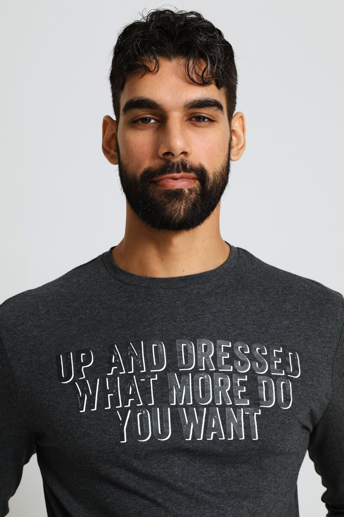 Up & Dressed Chest Print Long Sleeve Top - Dark Grey - Image 4