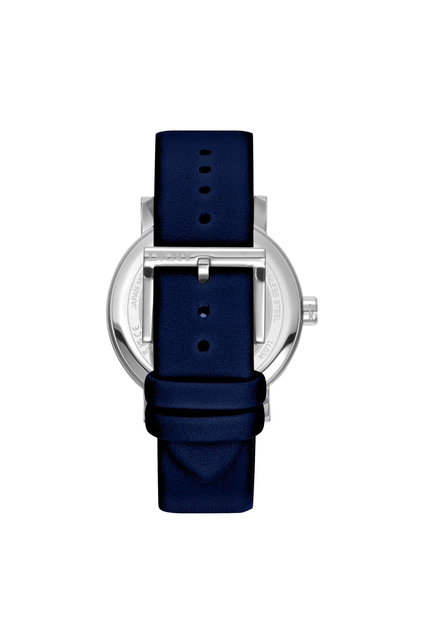 Urban Stainless Steel Case & Silver Dial Watch With Navy Leather Strap - Navy - Image 2
