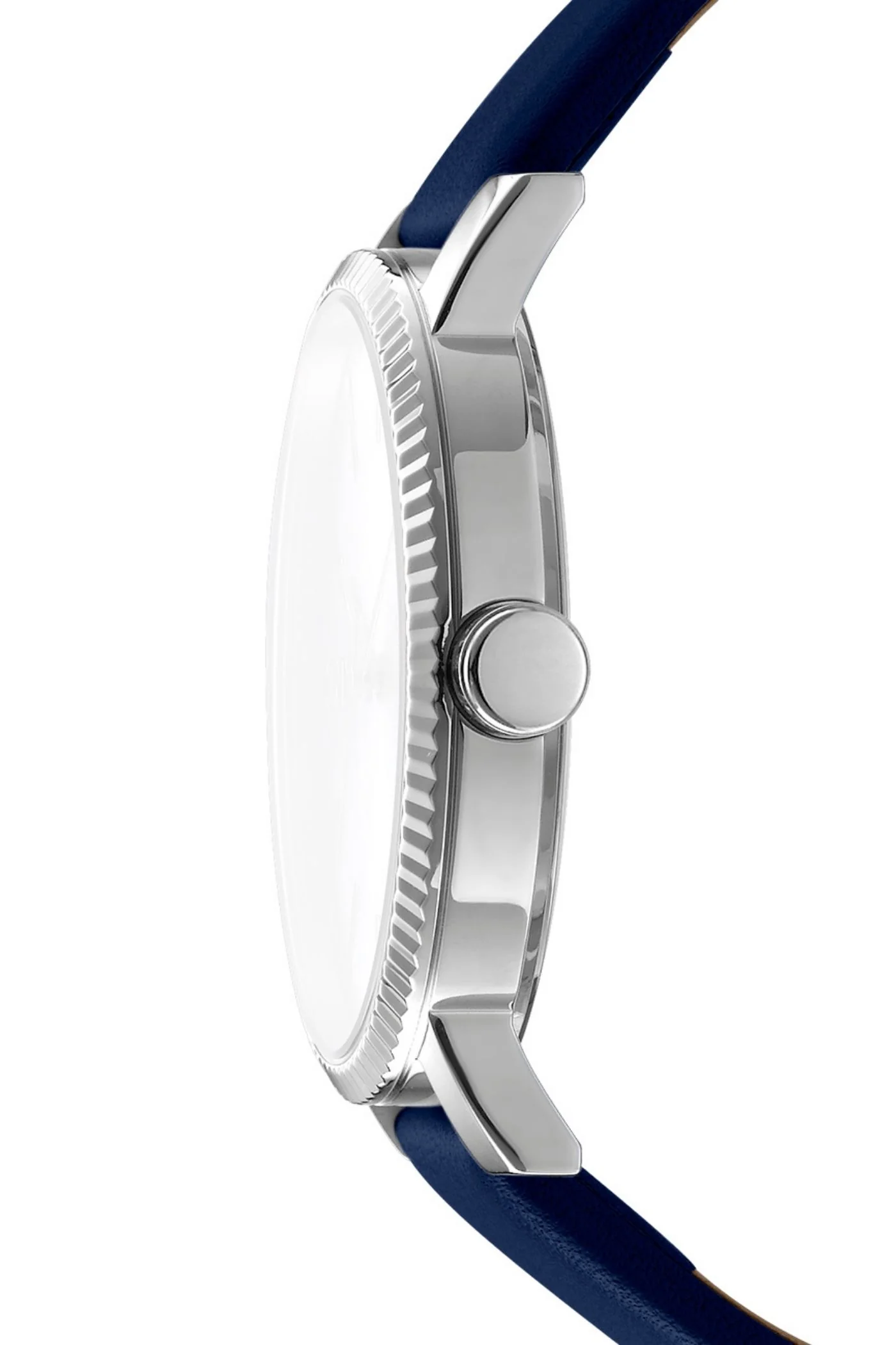 Urban Stainless Steel Case & Silver Dial Watch With Navy Leather Strap - Navy - Image 3
