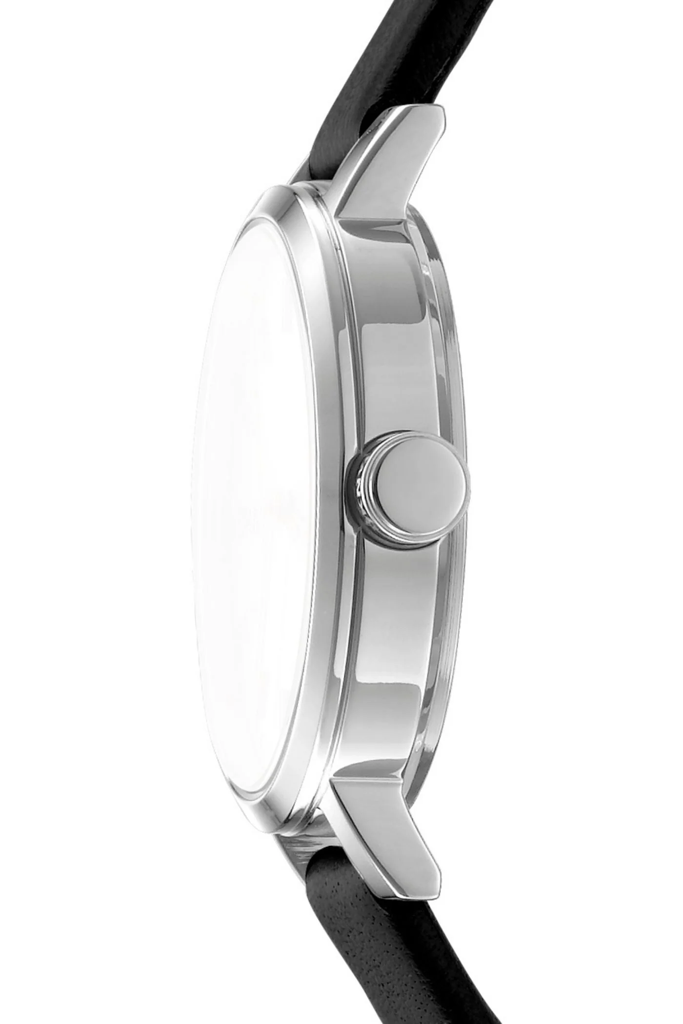 Urban Stainless Steel Case Silver Stones Dial Black Leather Strap - Black/Silver - Image 3
