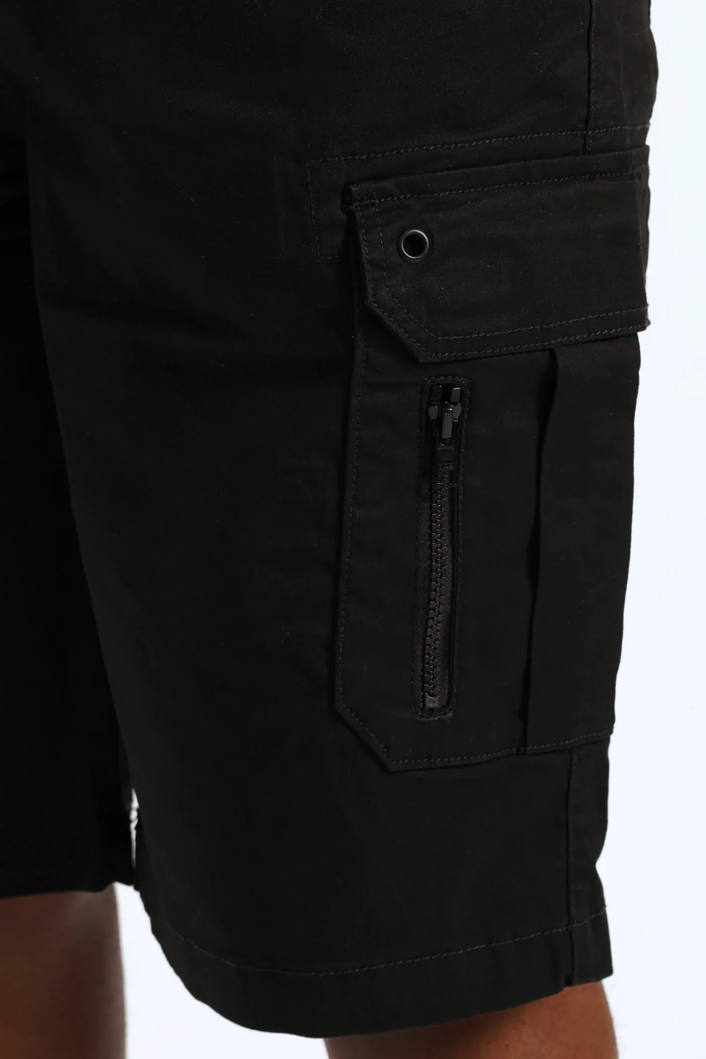 Utility Fixed Waistband Cargo Shorts - Black - Image 2