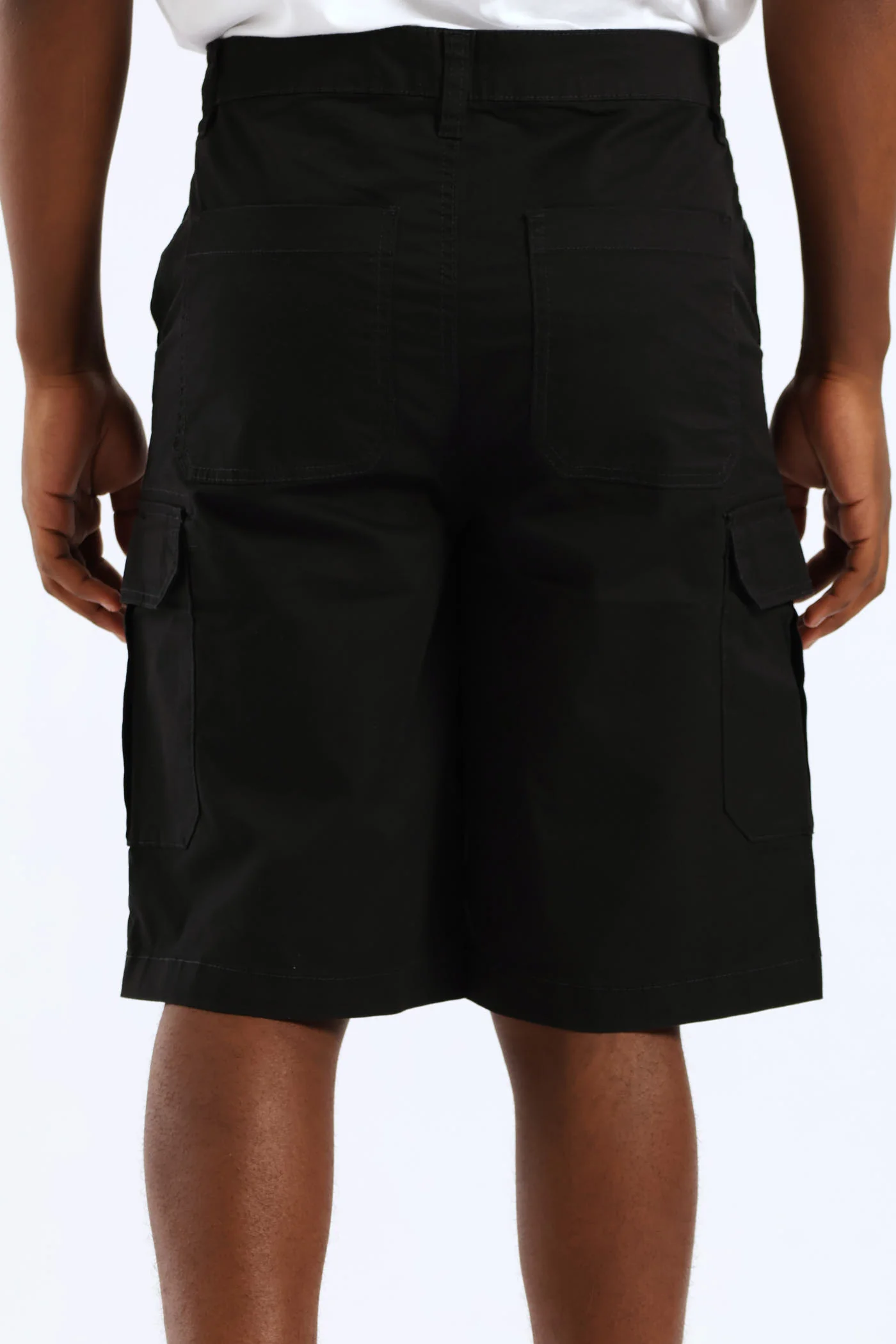 Utility Fixed Waistband Cargo Shorts - Black - Image 3