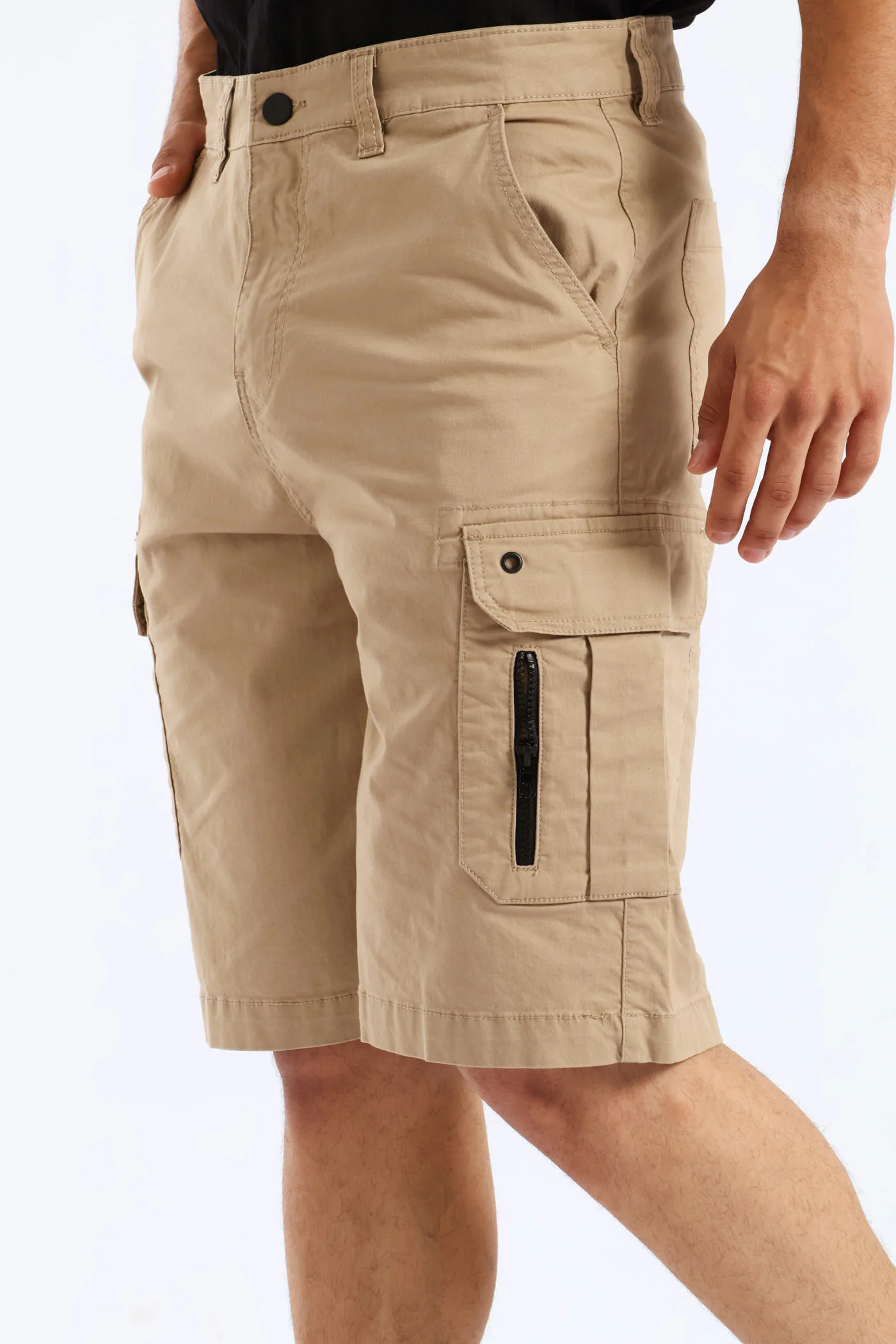 Utility Fixed Waistband Cargo Shorts - Stone - Image 3
