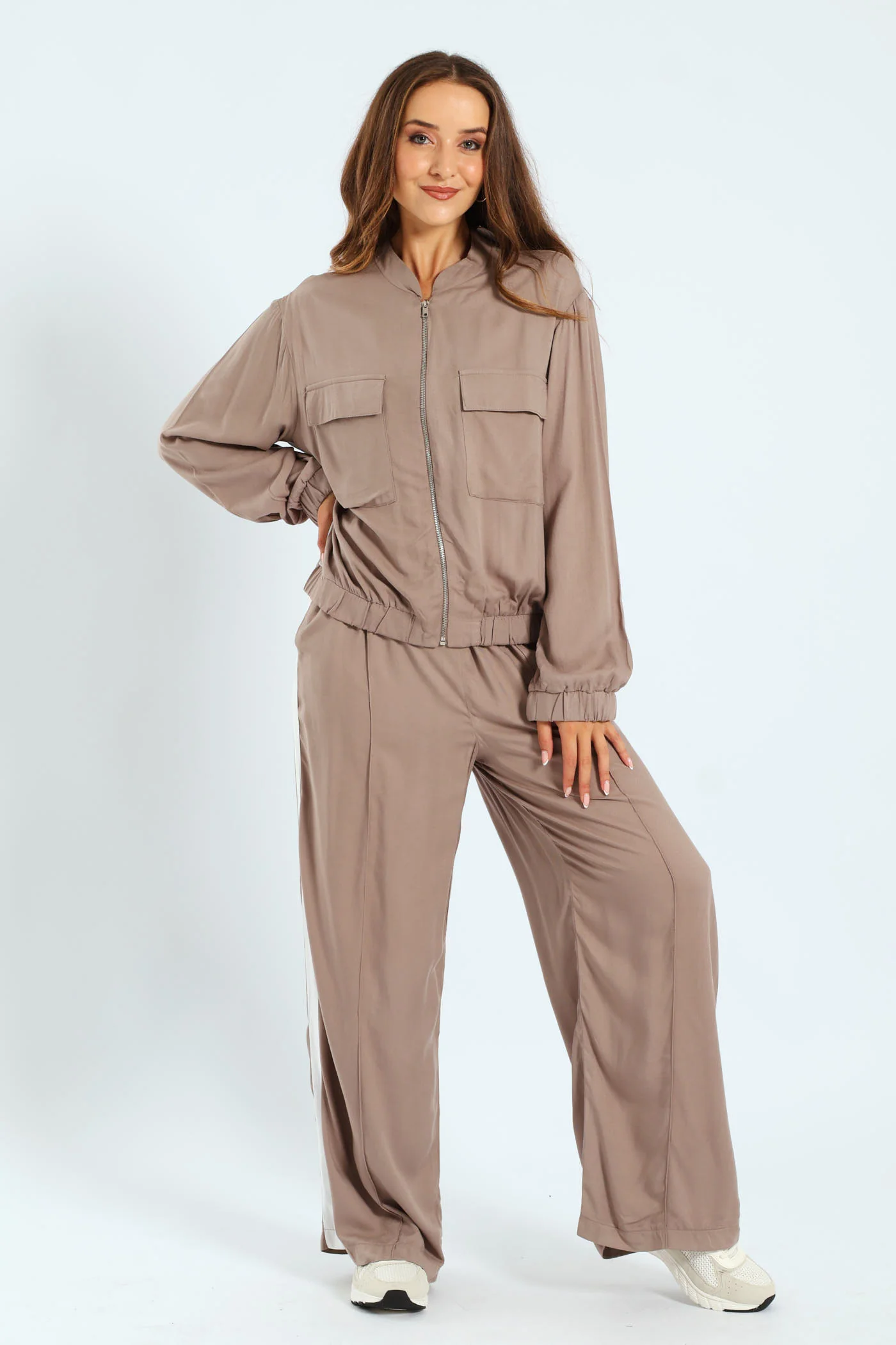 Utility Pocket Bomber With Sportstripe - Taupe - Image 2