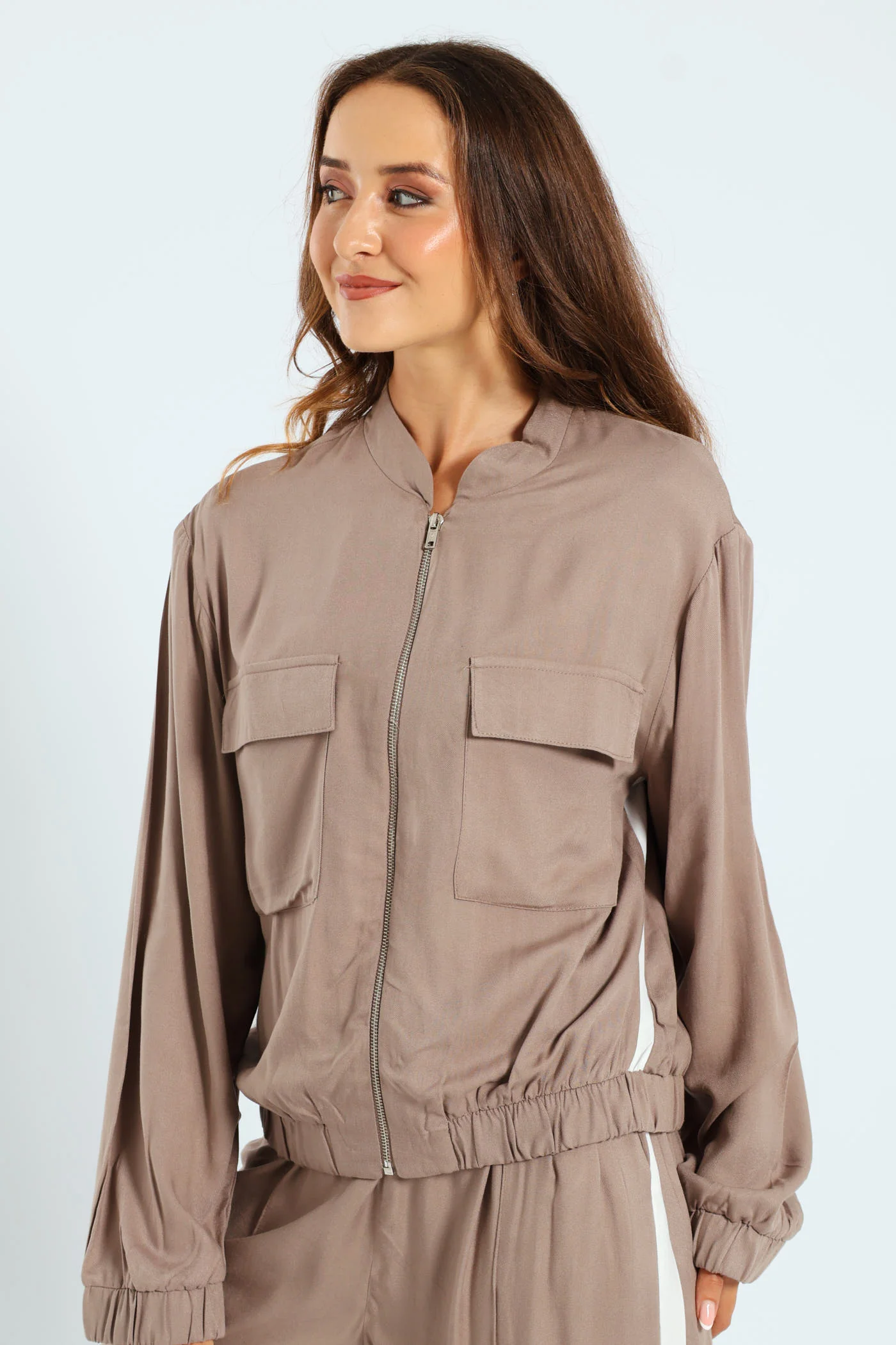 Utility Pocket Bomber With Sportstripe - Taupe - Image 3