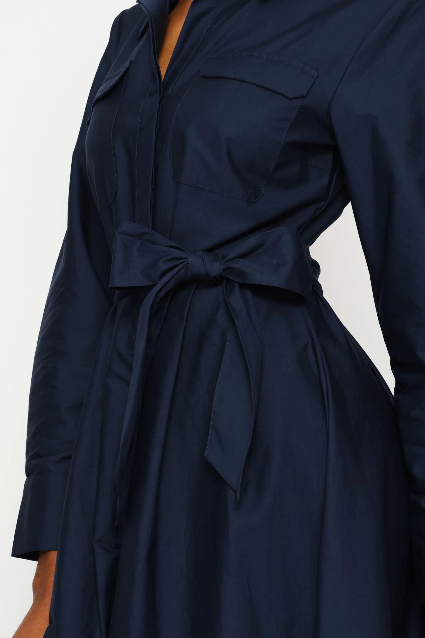 Utility Pocket Fit & Flare Pleated Midaxi Shirt Dress - Navy - Image 2