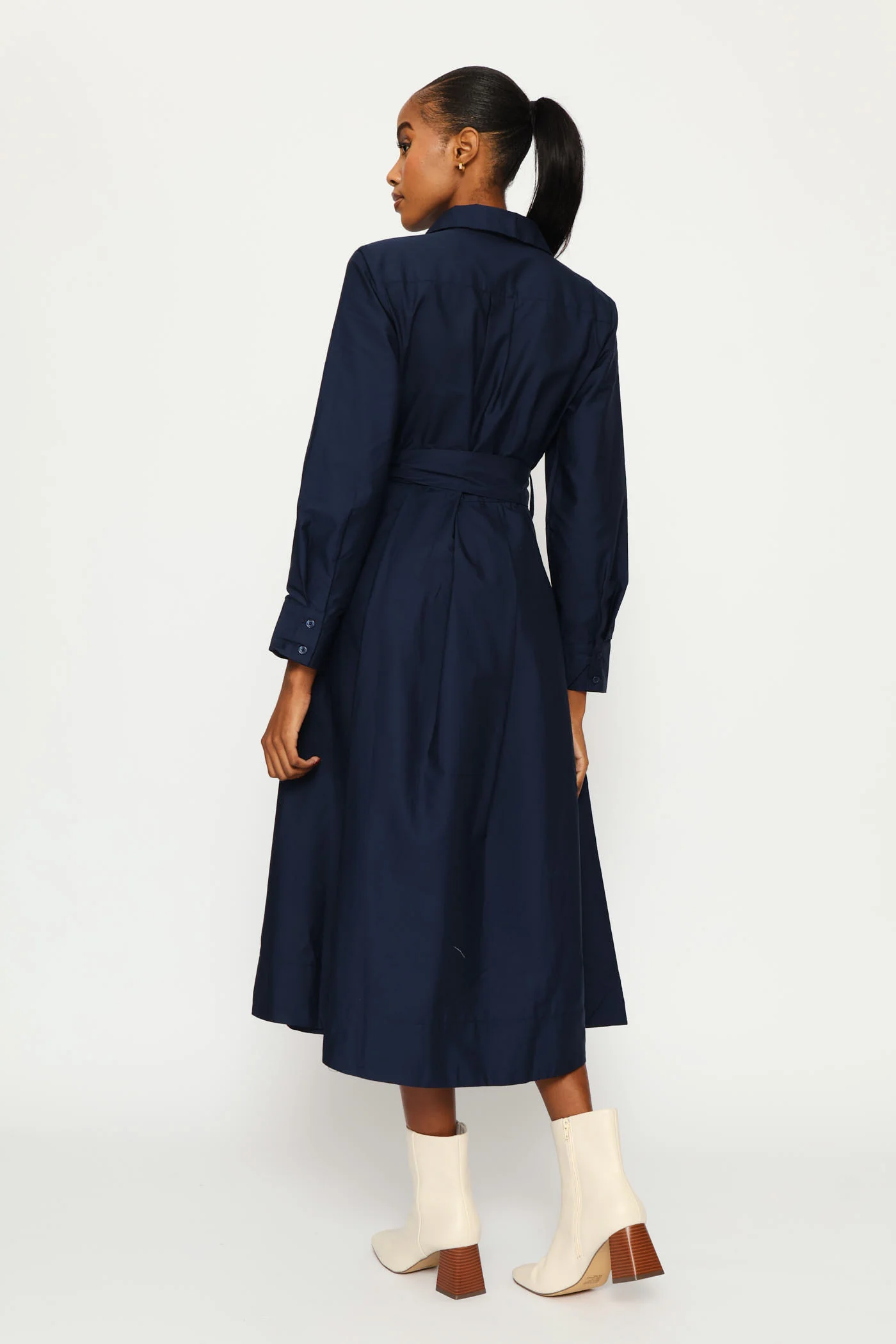 Utility Pocket Fit & Flare Pleated Midaxi Shirt Dress - Navy - Image 4