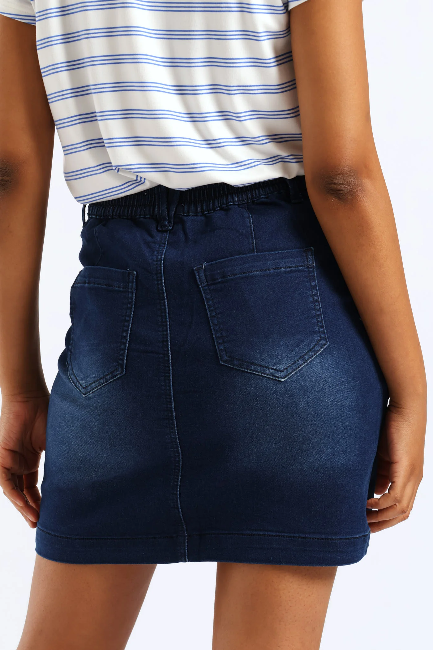 Utility Pocket Knit Denim Mini Skirt - Dark Wash - Image 4