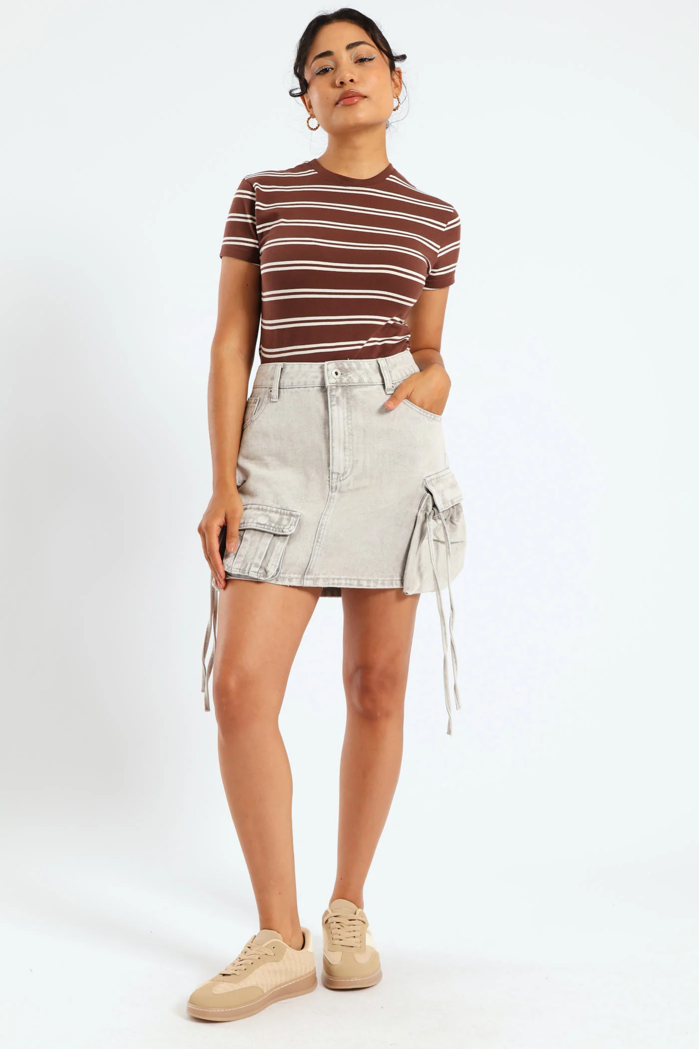 Utility String Denim Mini Skirt - Grey - Image 2