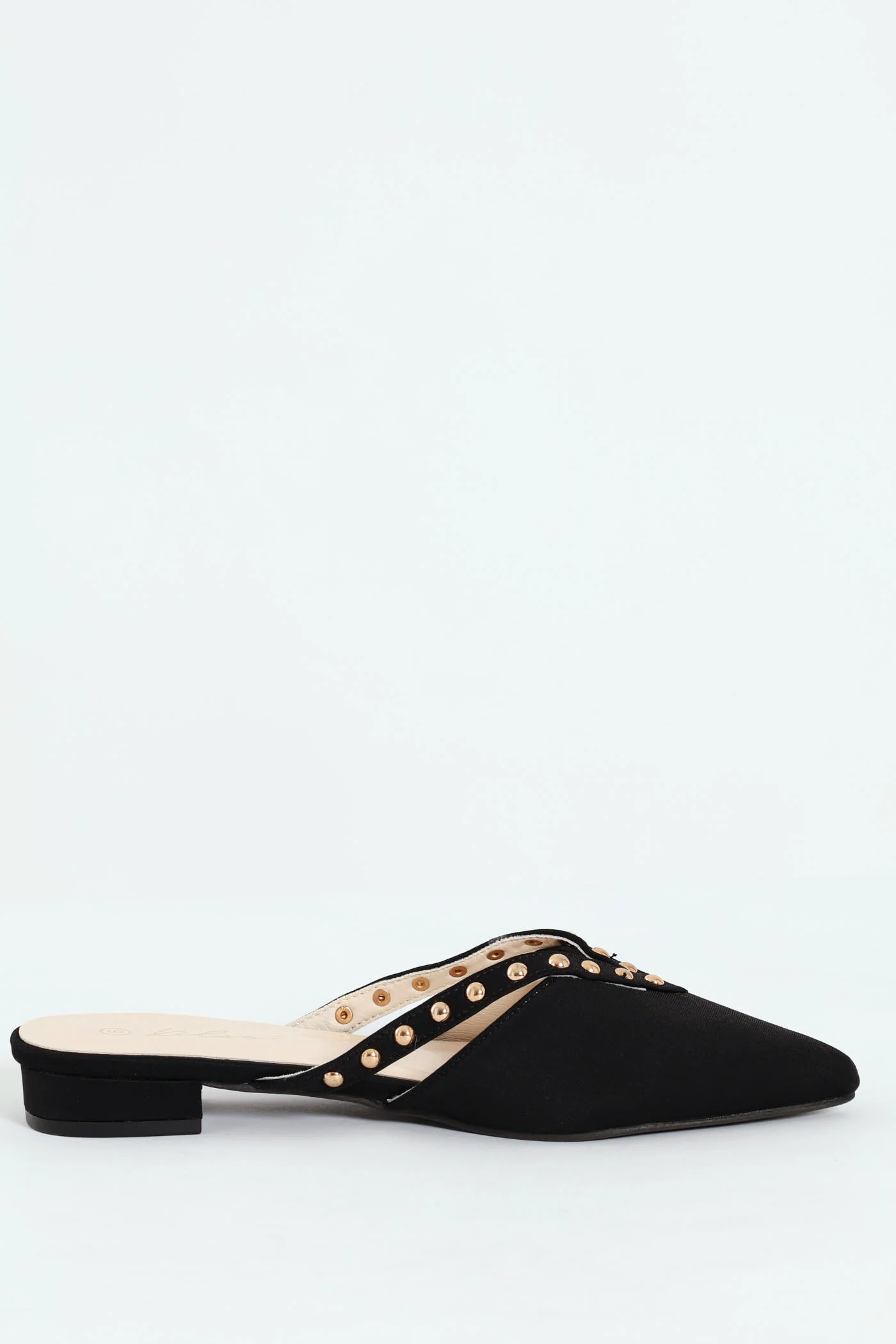 V Cut Pearl Push In Pointy Pump - Black - Image 3