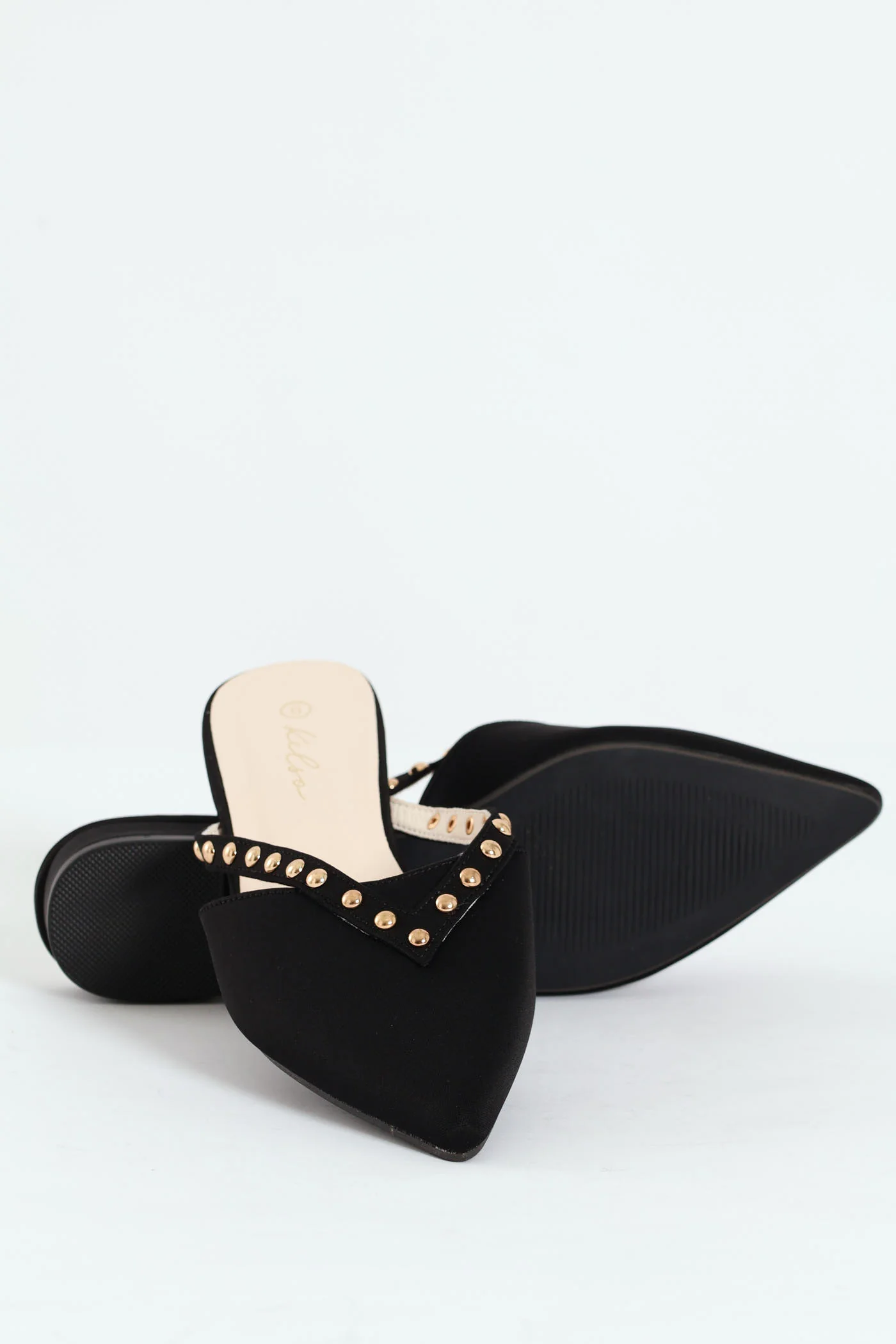 V Cut Pearl Push In Pointy Pump - Black - Image 4