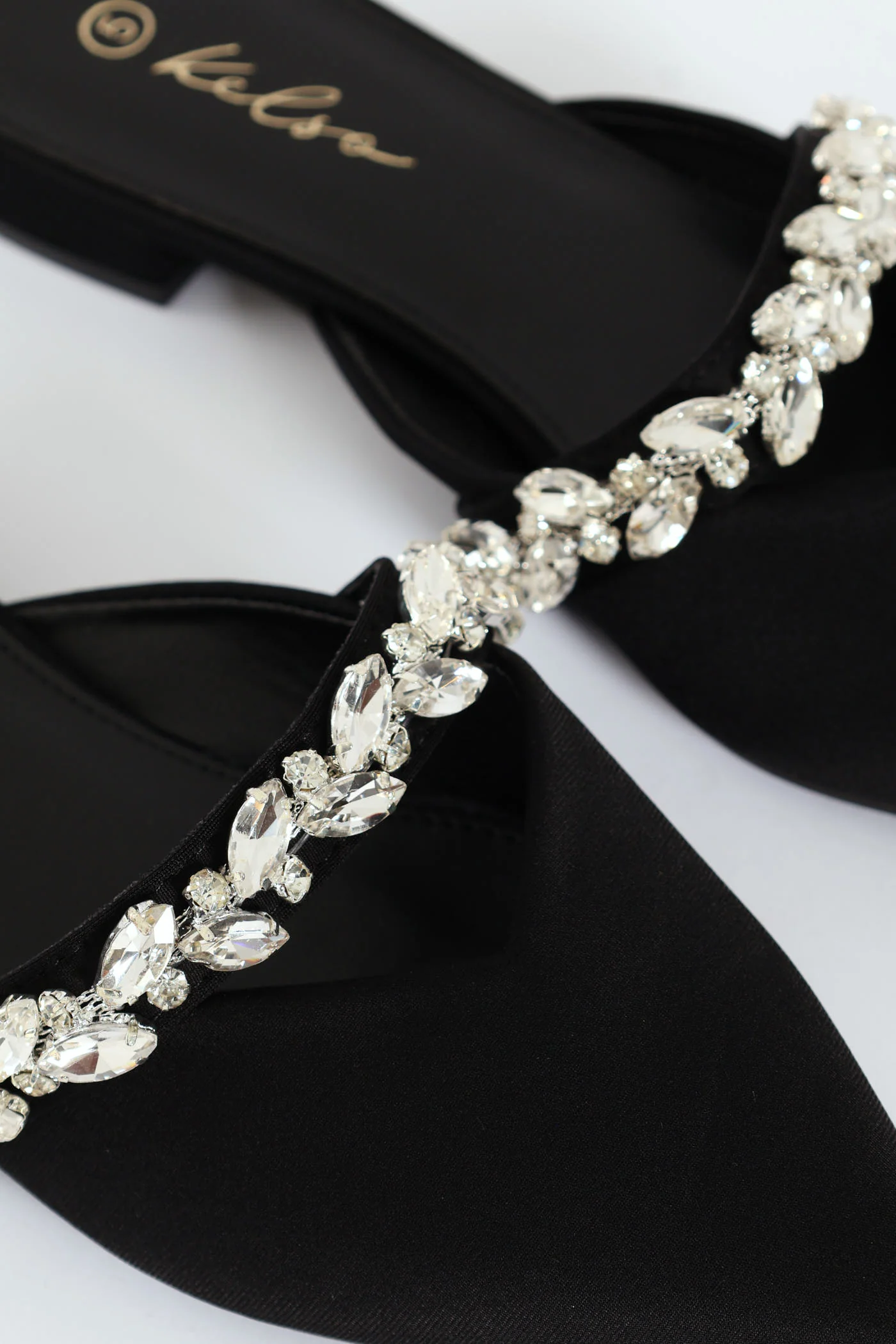 V-Cut Push-In Pointy Pump With Embellished Strap - Black - Image 2