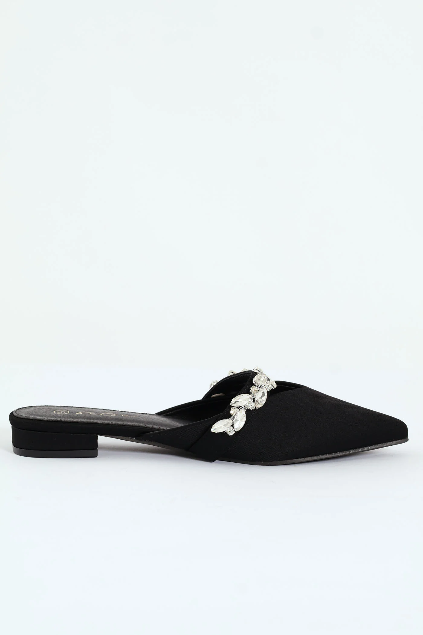 V-Cut Push-In Pointy Pump With Embellished Strap - Black - Image 3