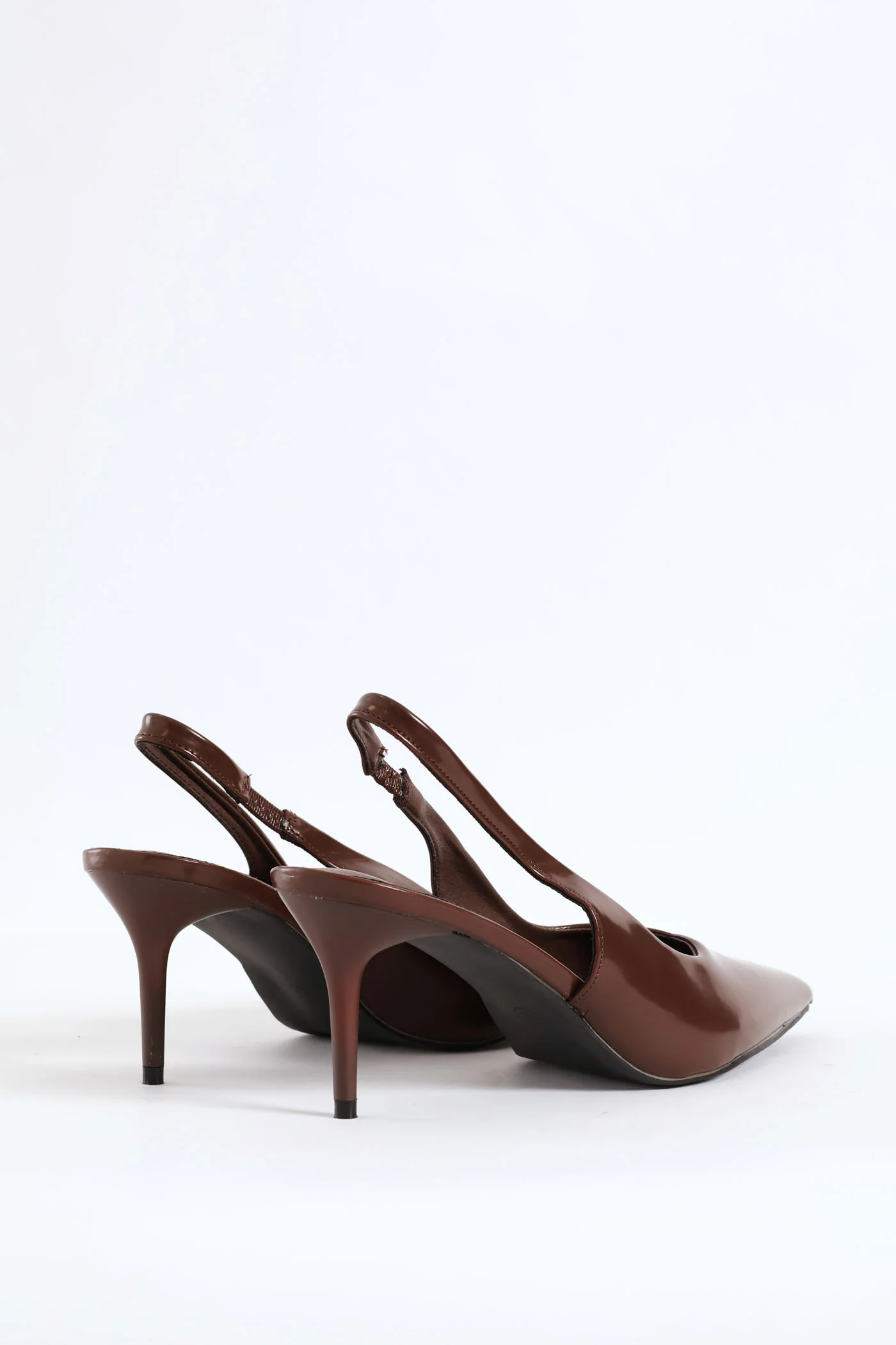 V Cut Sling Back Kitten Heel - Brown - Image 2