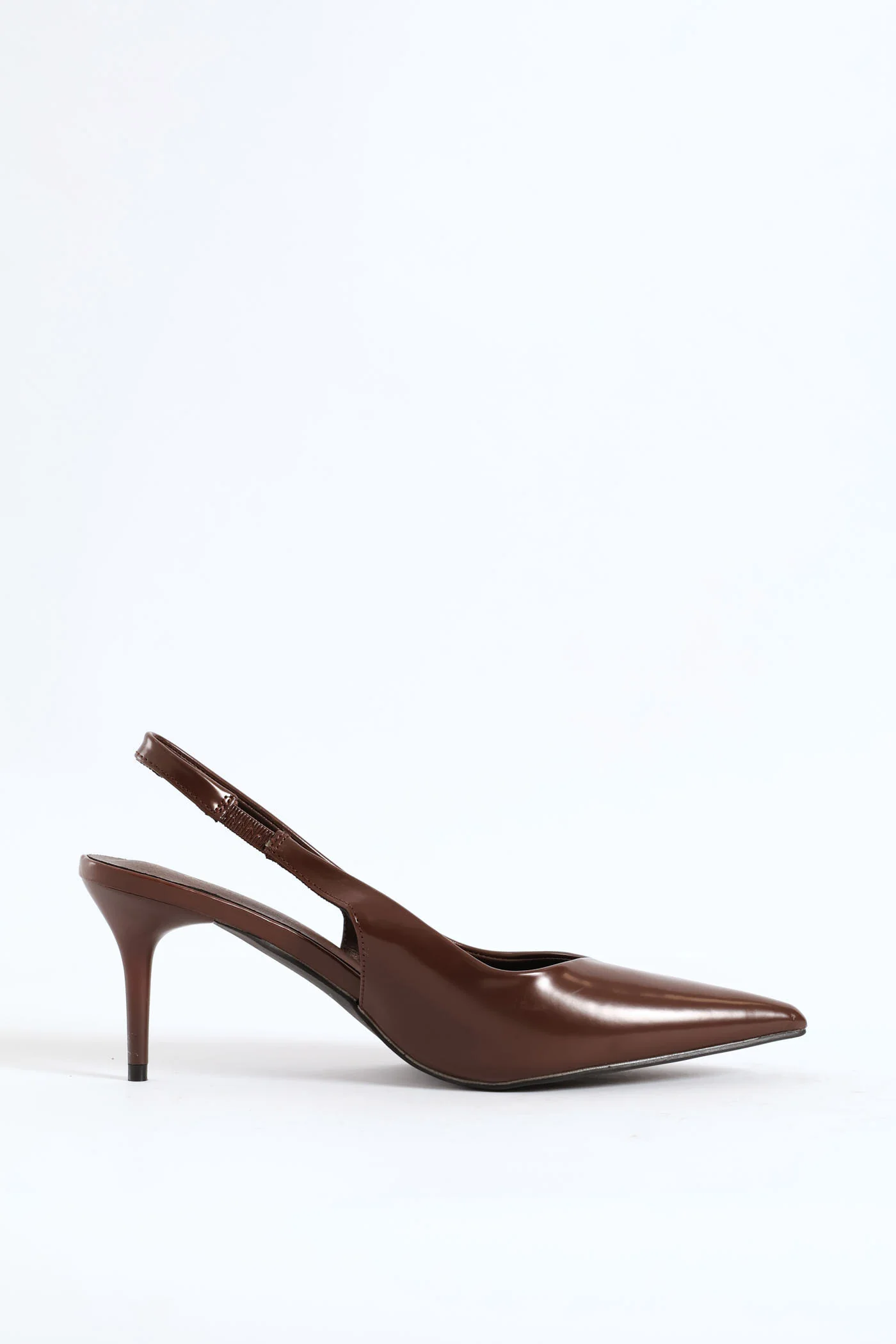 V Cut Sling Back Kitten Heel - Brown - Image 3