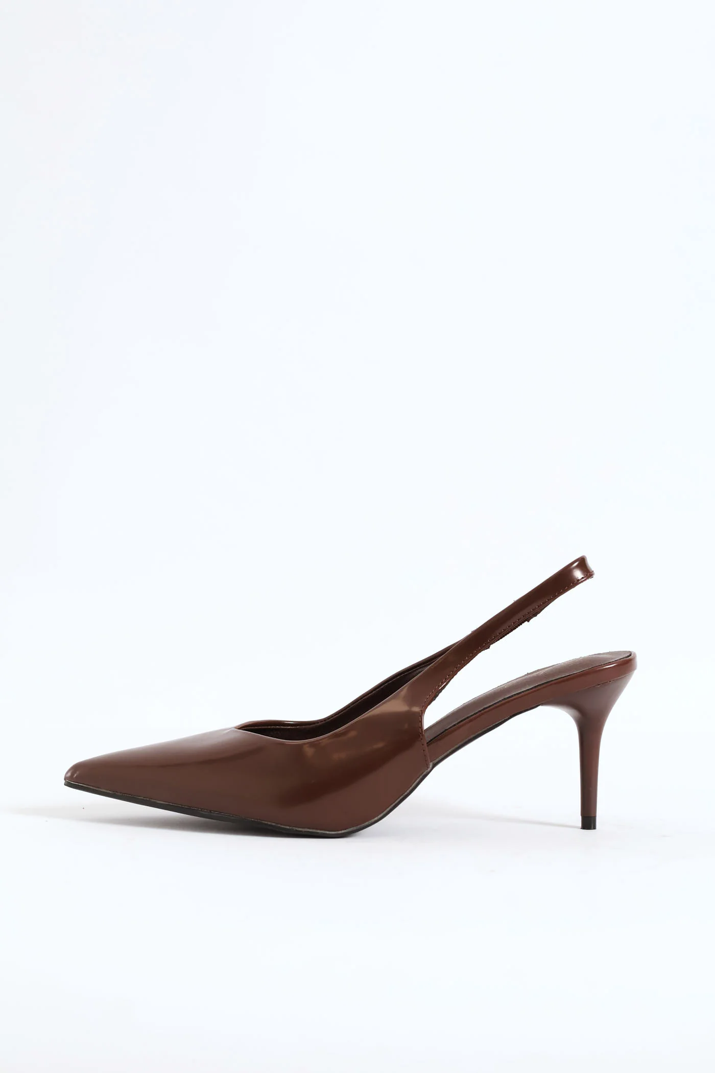V Cut Sling Back Kitten Heel - Brown - Image 4