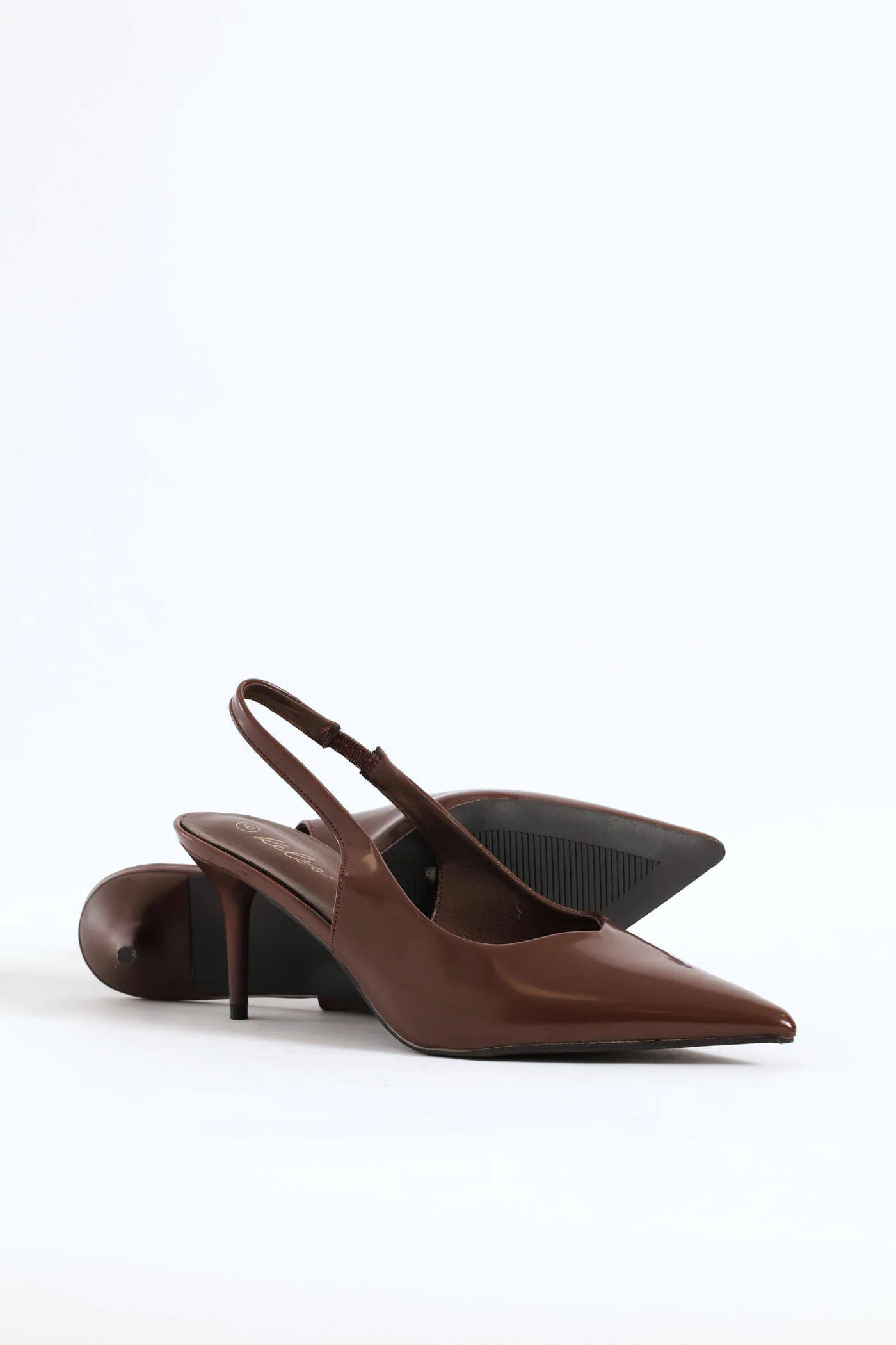 V Cut Sling Back Kitten Heel - Brown - Image 5