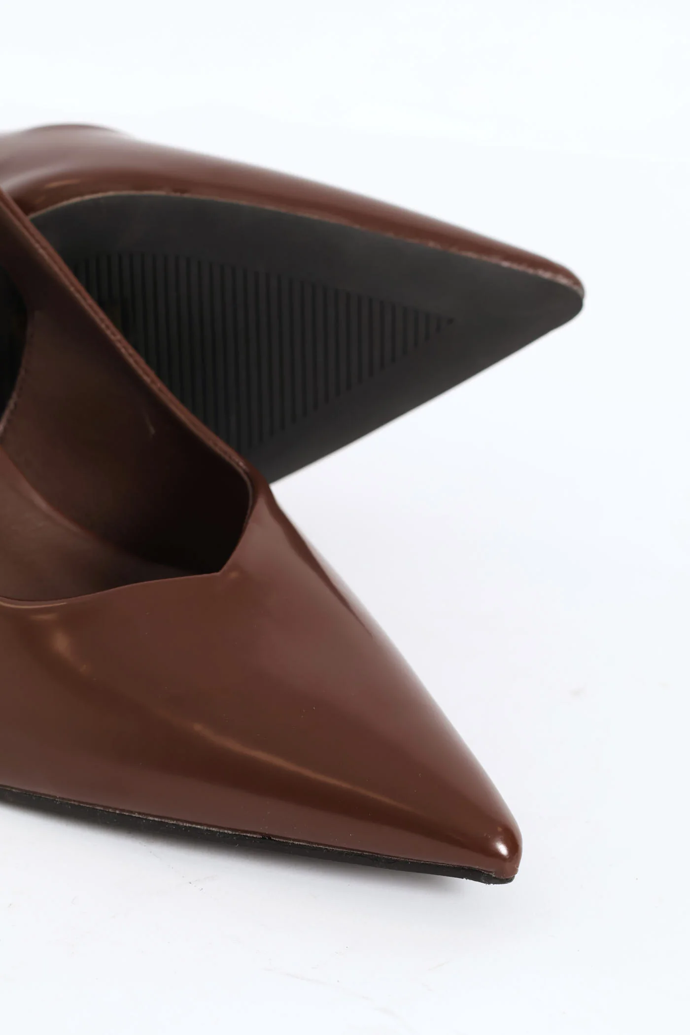 V Cut Sling Back Kitten Heel - Brown - Image 6