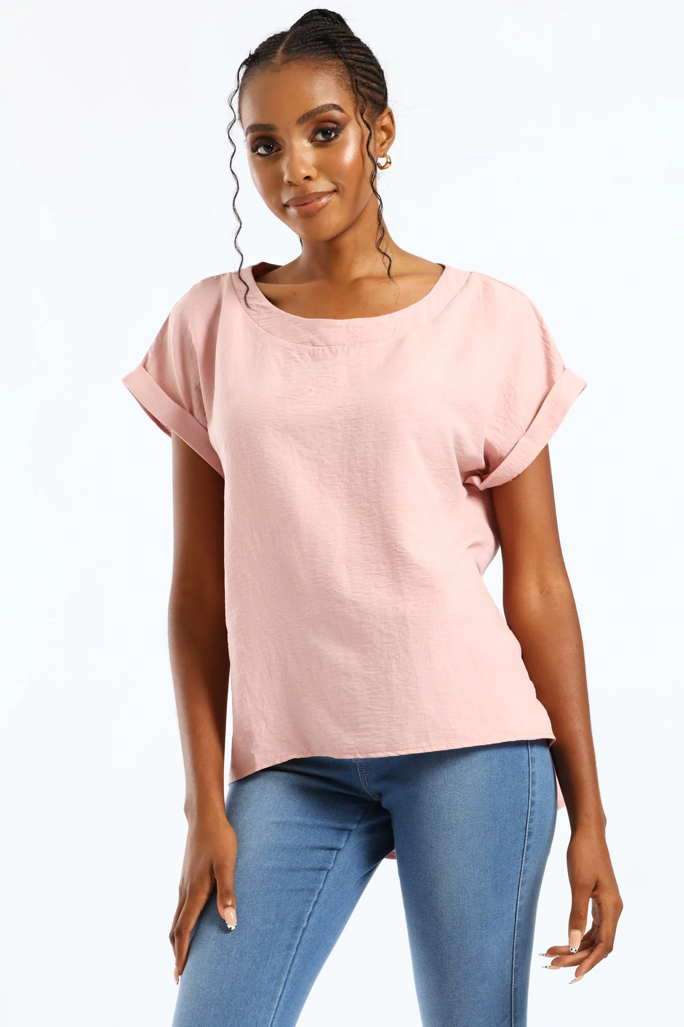 V-Neck Back Detail Popover Top - Dark Blush - Image 2