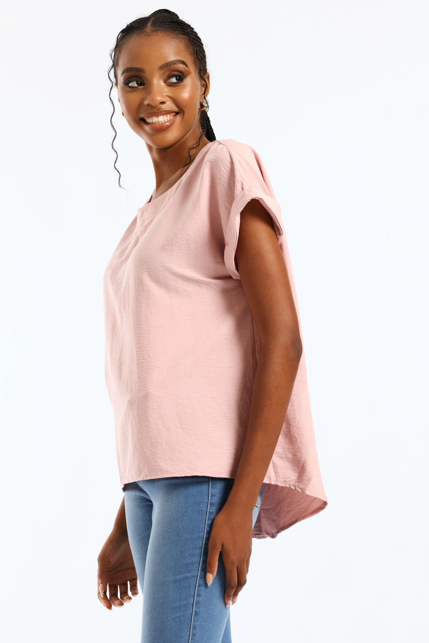 V-Neck Back Detail Popover Top - Dark Blush - Image 4