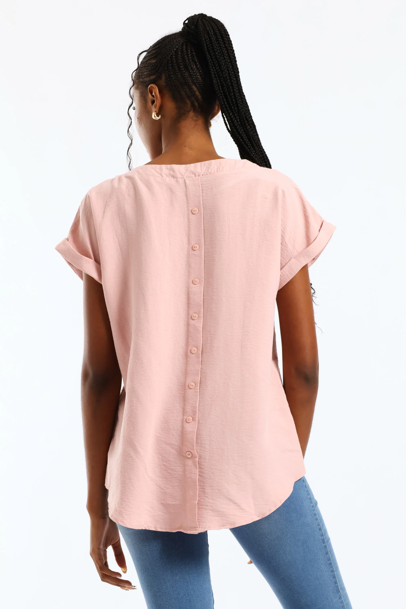 V-Neck Back Detail Popover Top - Dark Blush - Image 5