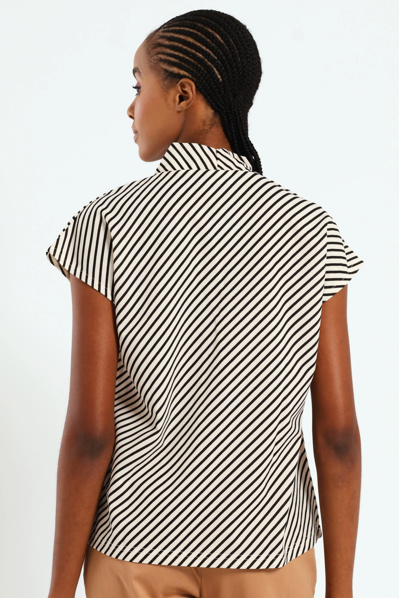 V-Neck Basic Blouse - Black/Cream - Image 3
