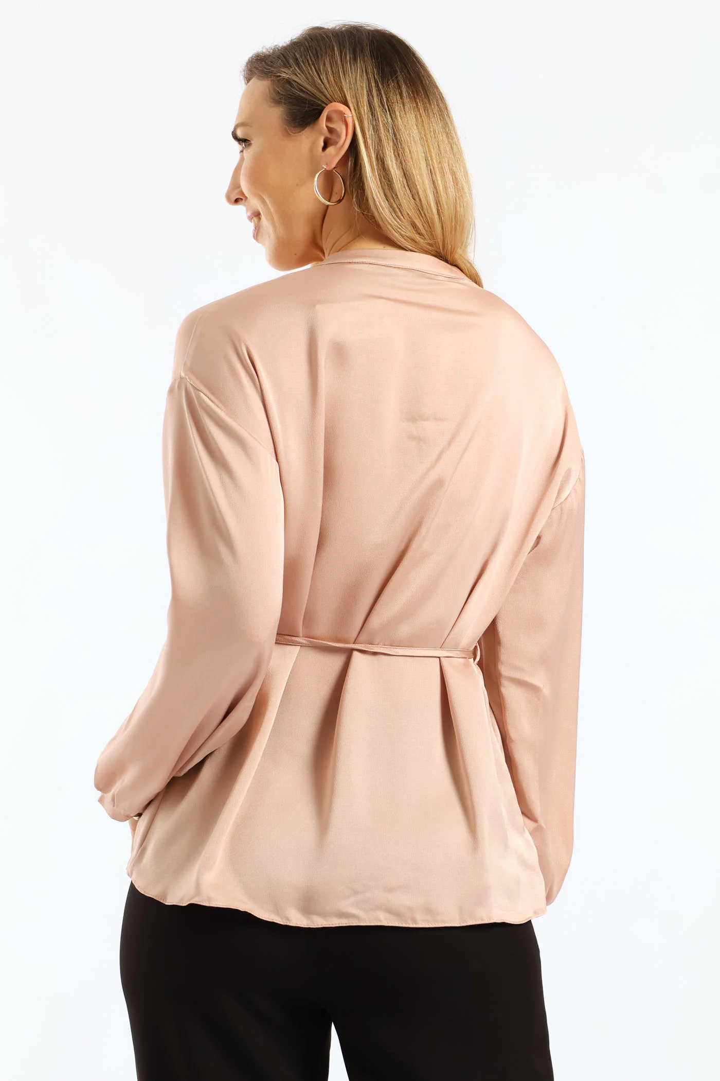 V-Neck Belted Blouse - Pink - Image 2