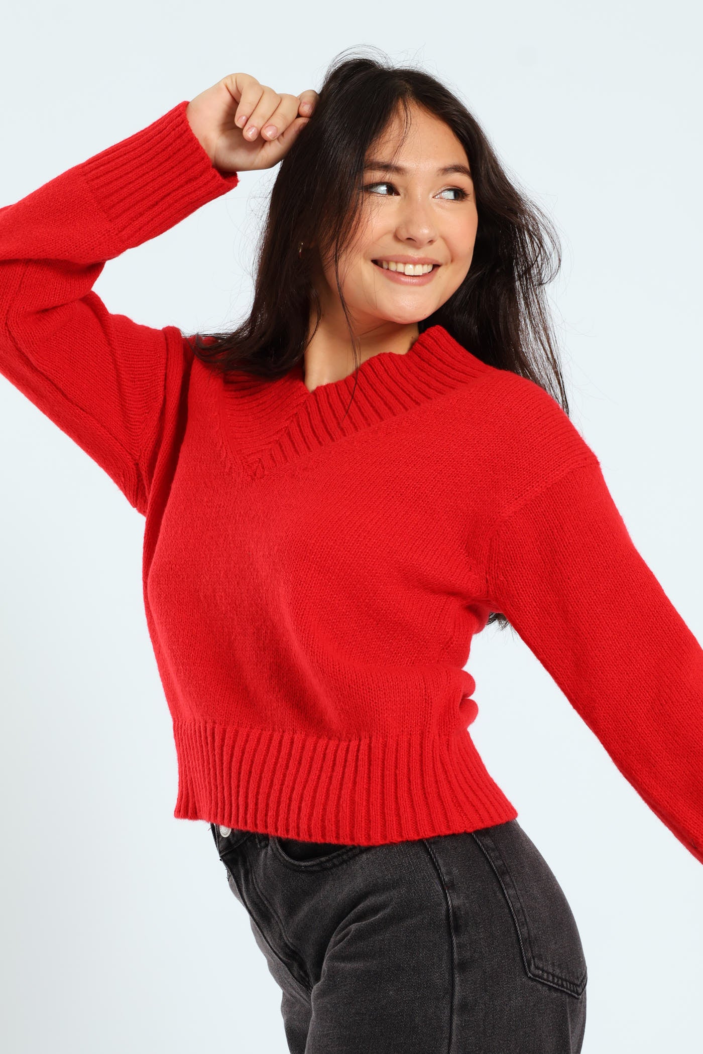 V-Neck Boxy Pullover - Red - Image 2