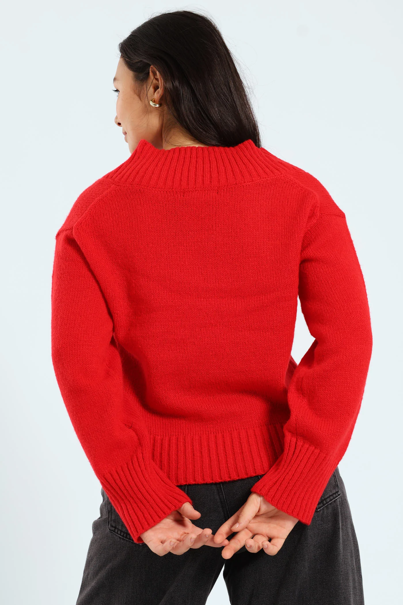 V-Neck Boxy Pullover - Red - Image 3