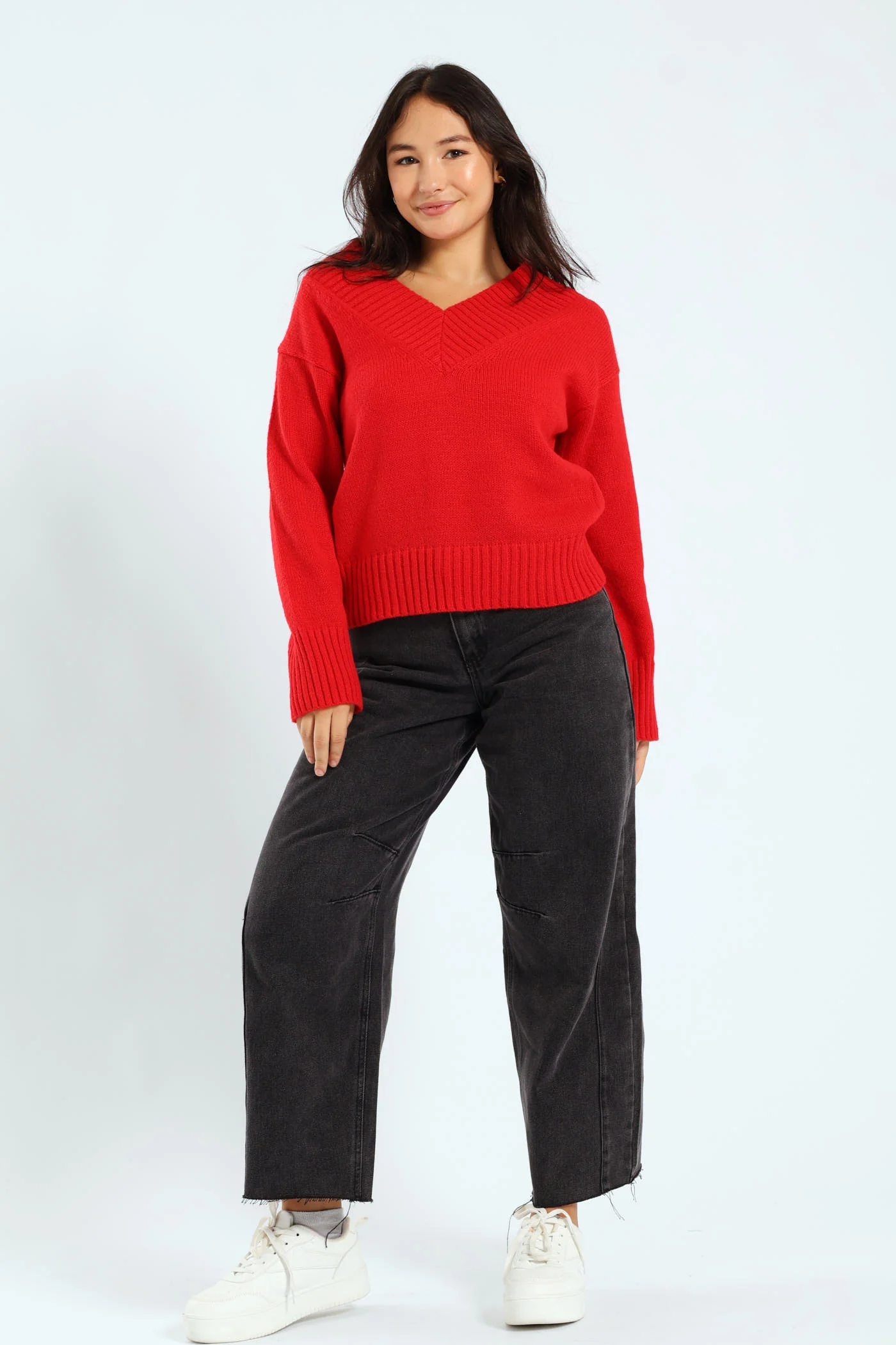 V-Neck Boxy Pullover - Red - Image 4