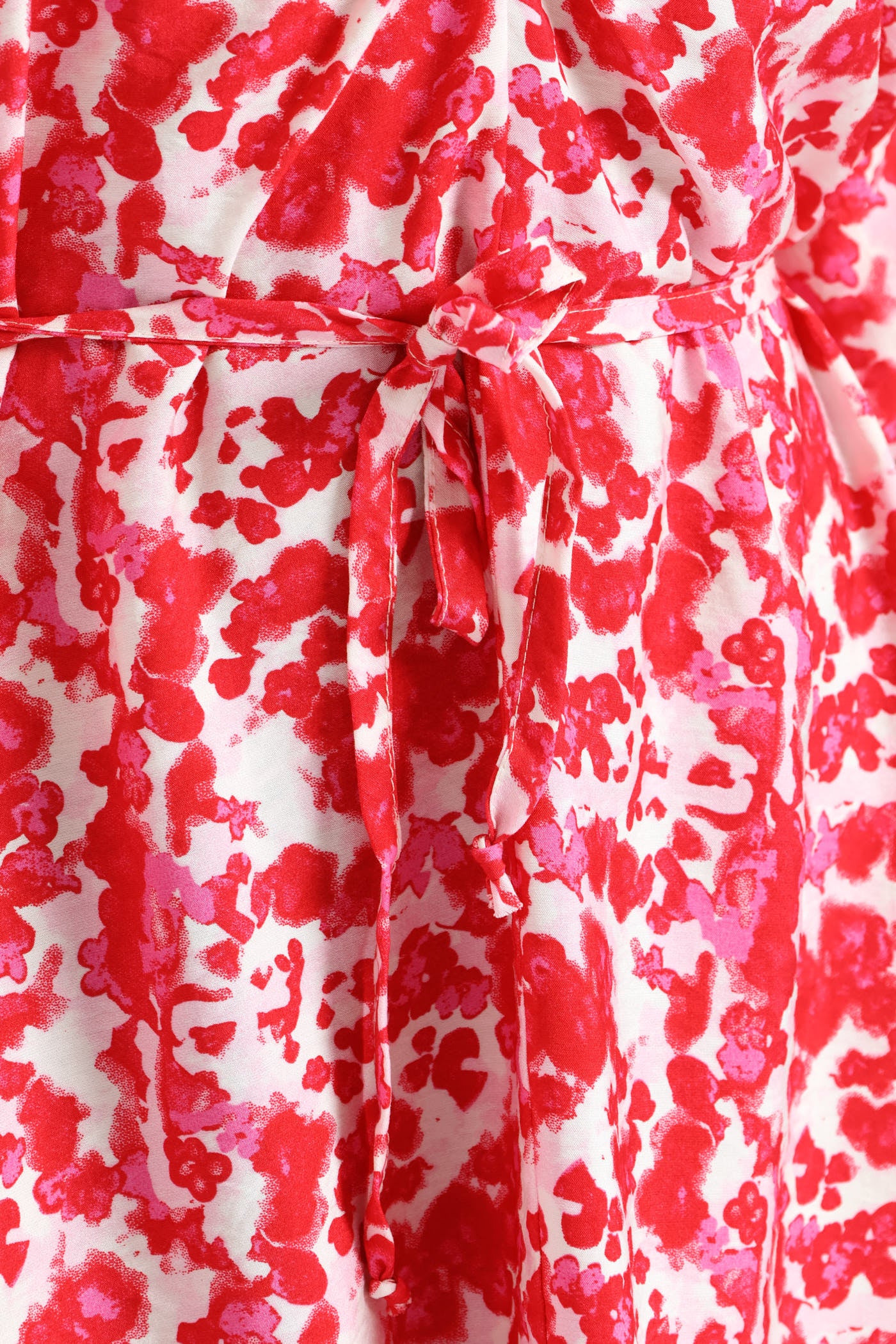 V-Neck Bubble Sleeve Belted Shift Dress - Red/Pink - Image 6
