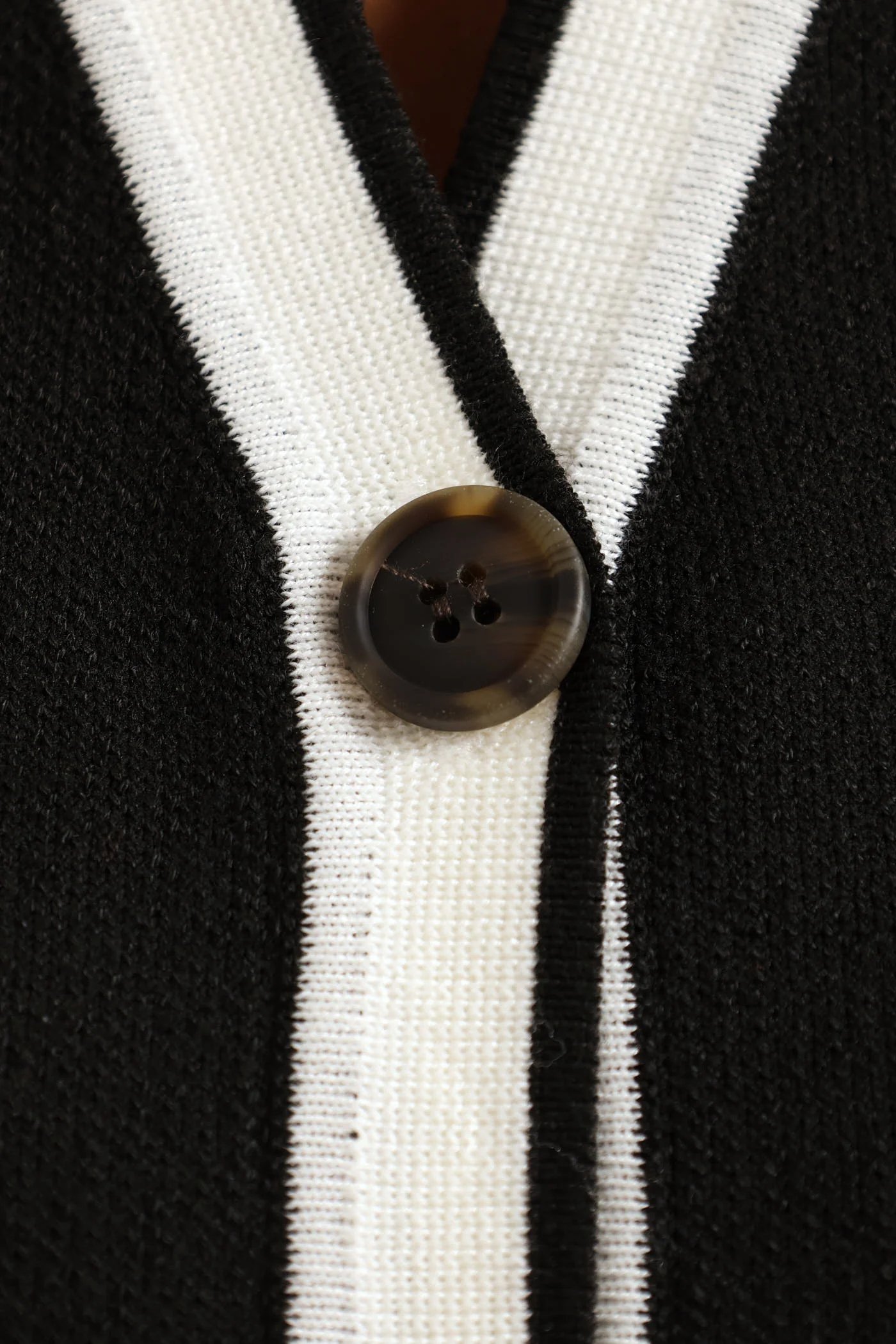 V-Neck Button Through Sweater Vest - Black/Cream - Image 5