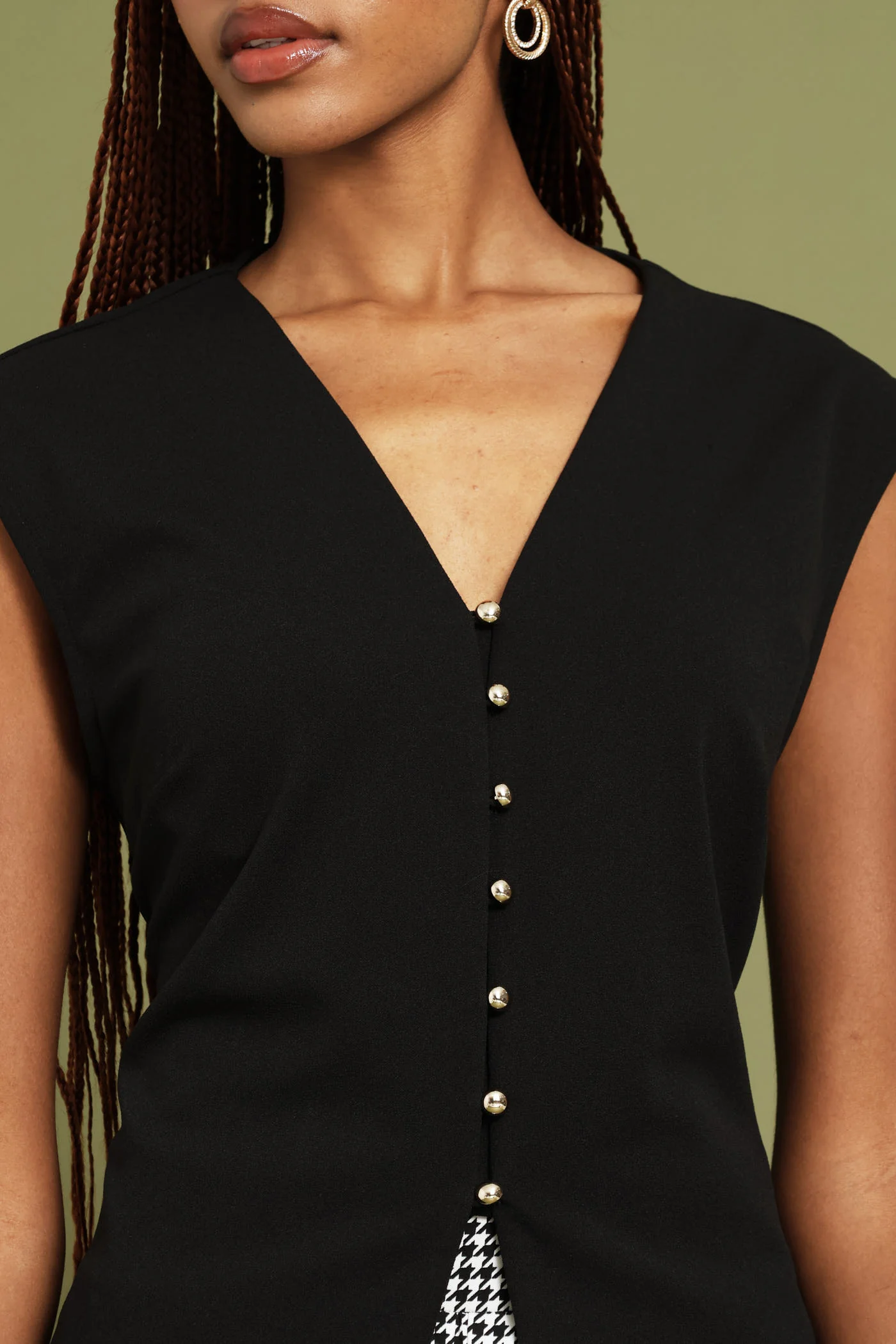 V-Neck Button Through Waistcoat - Black - Image 2